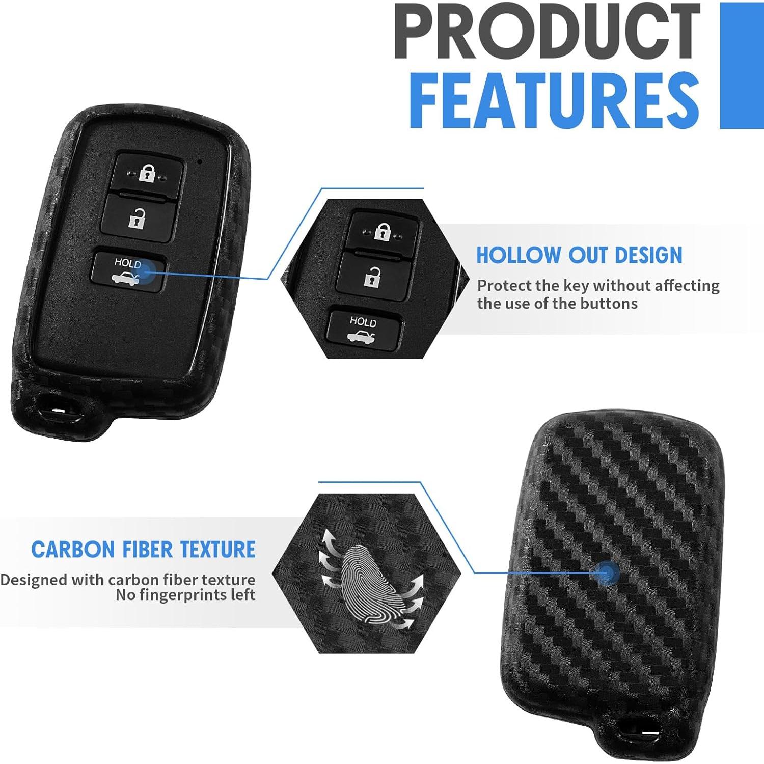 Funda de Llave Silicona Toyota 3 4 Botón Fibra Carbono 2 Pcs