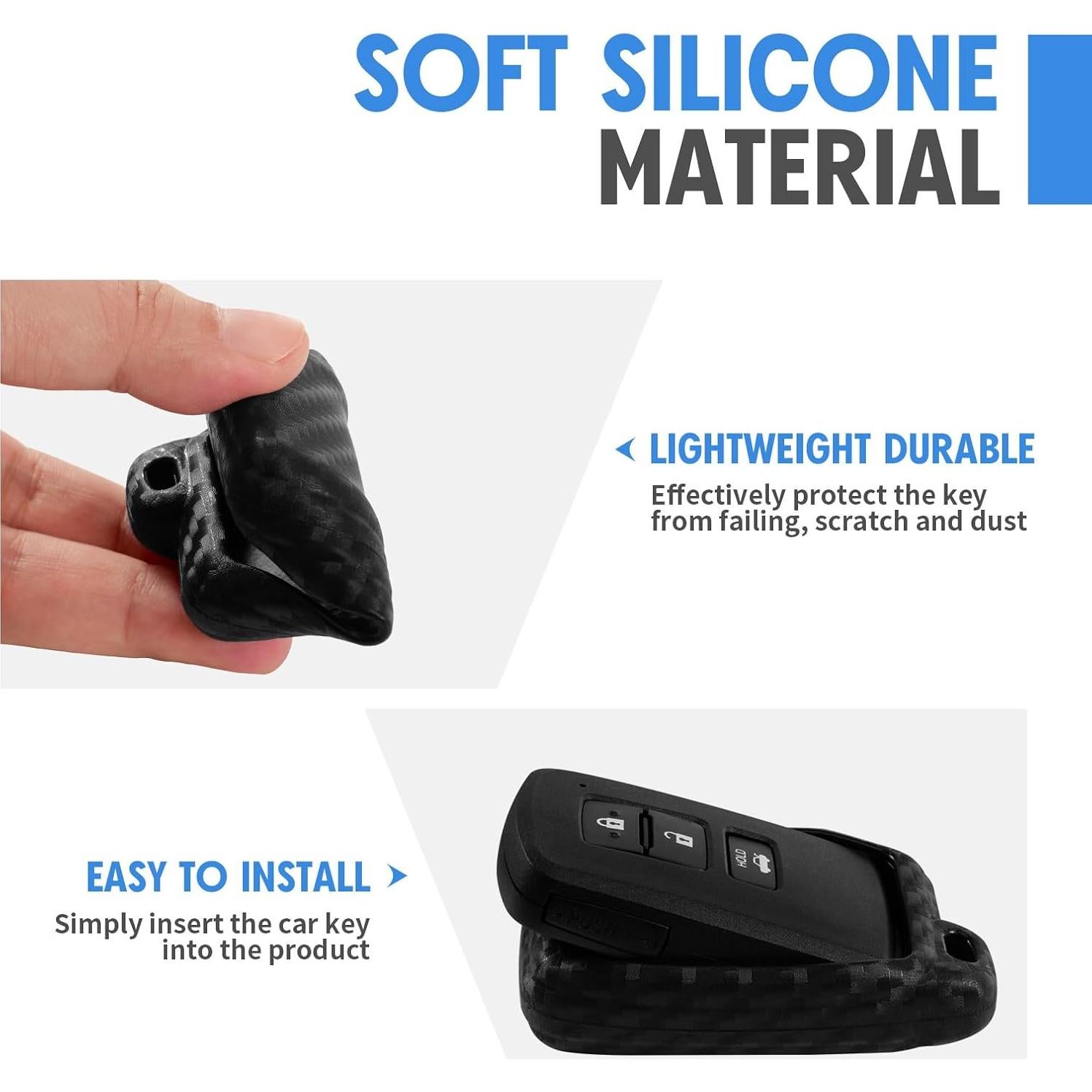 Funda de Llave Silicona Toyota 3 4 Botón Fibra Carbono 2 Pcs