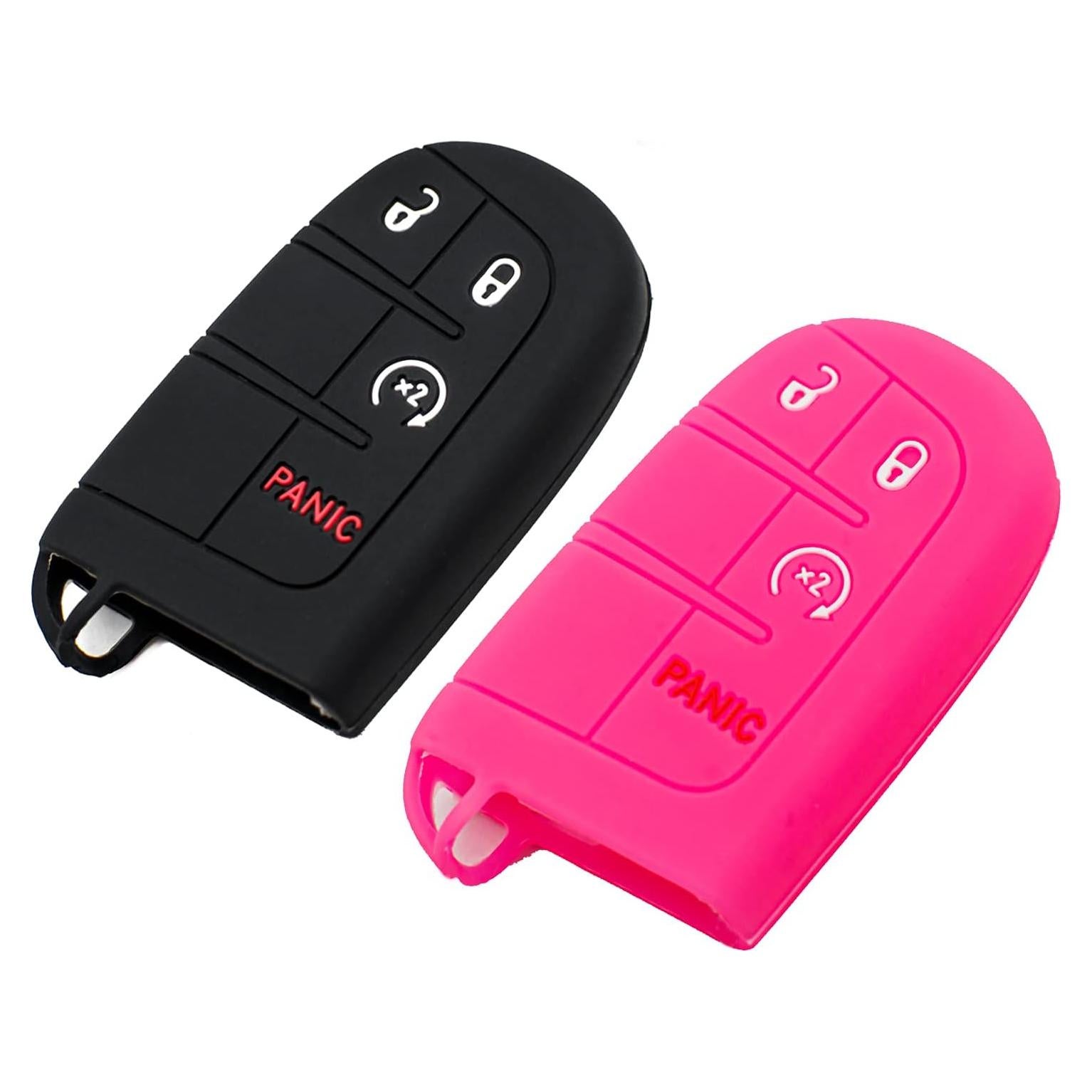 Cubierta de llavero de silicona EYANBIS para Dodge y Jeep - Negro/Rosa