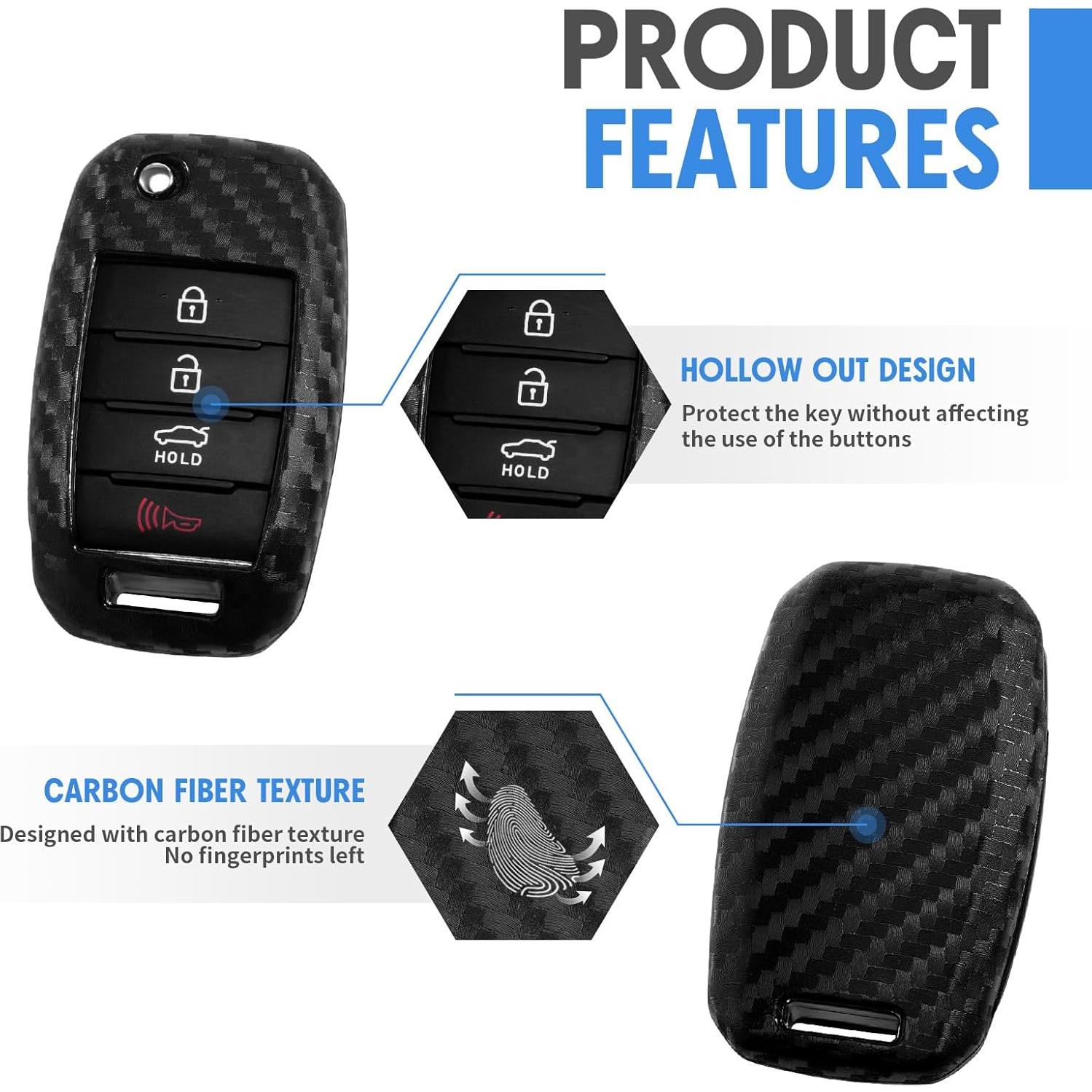 Funda de Llave Silicona Fibra de Carbono KIA Forte Optima Rio