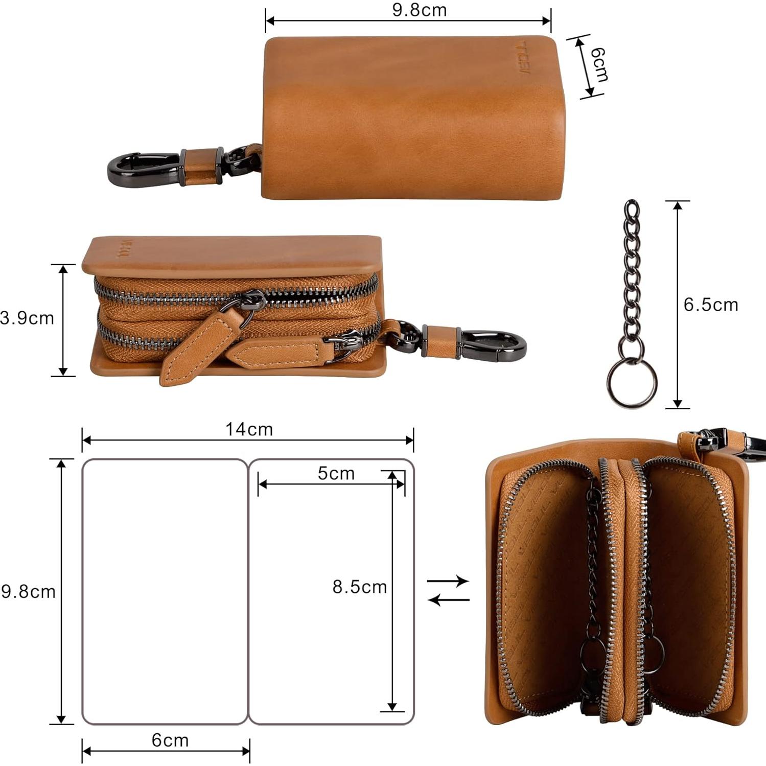 Funda de Llave de Coche VISOUL Cuero Genuino Marrón Doble Cierre