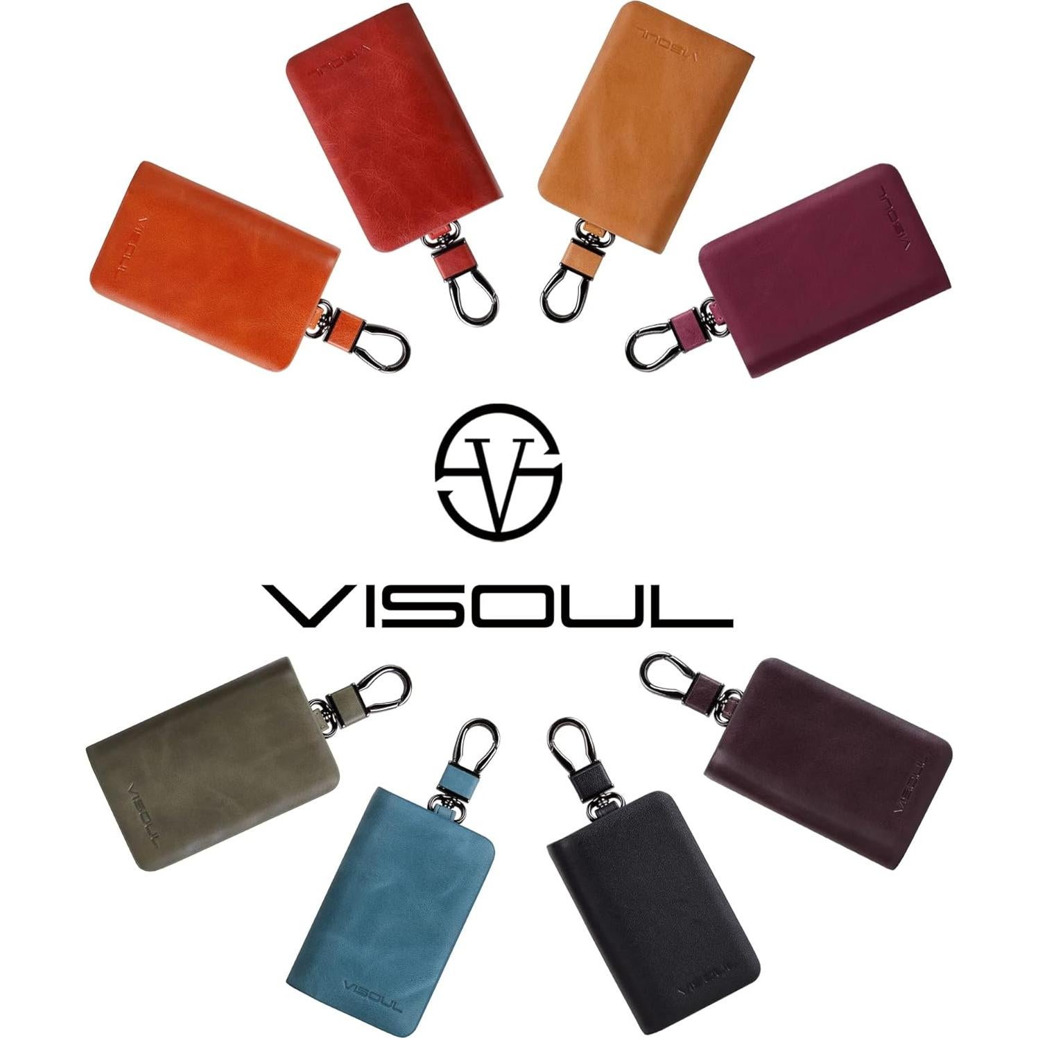 Funda de Llave de Coche VISOUL Cuero Genuino Marrón Doble Cierre