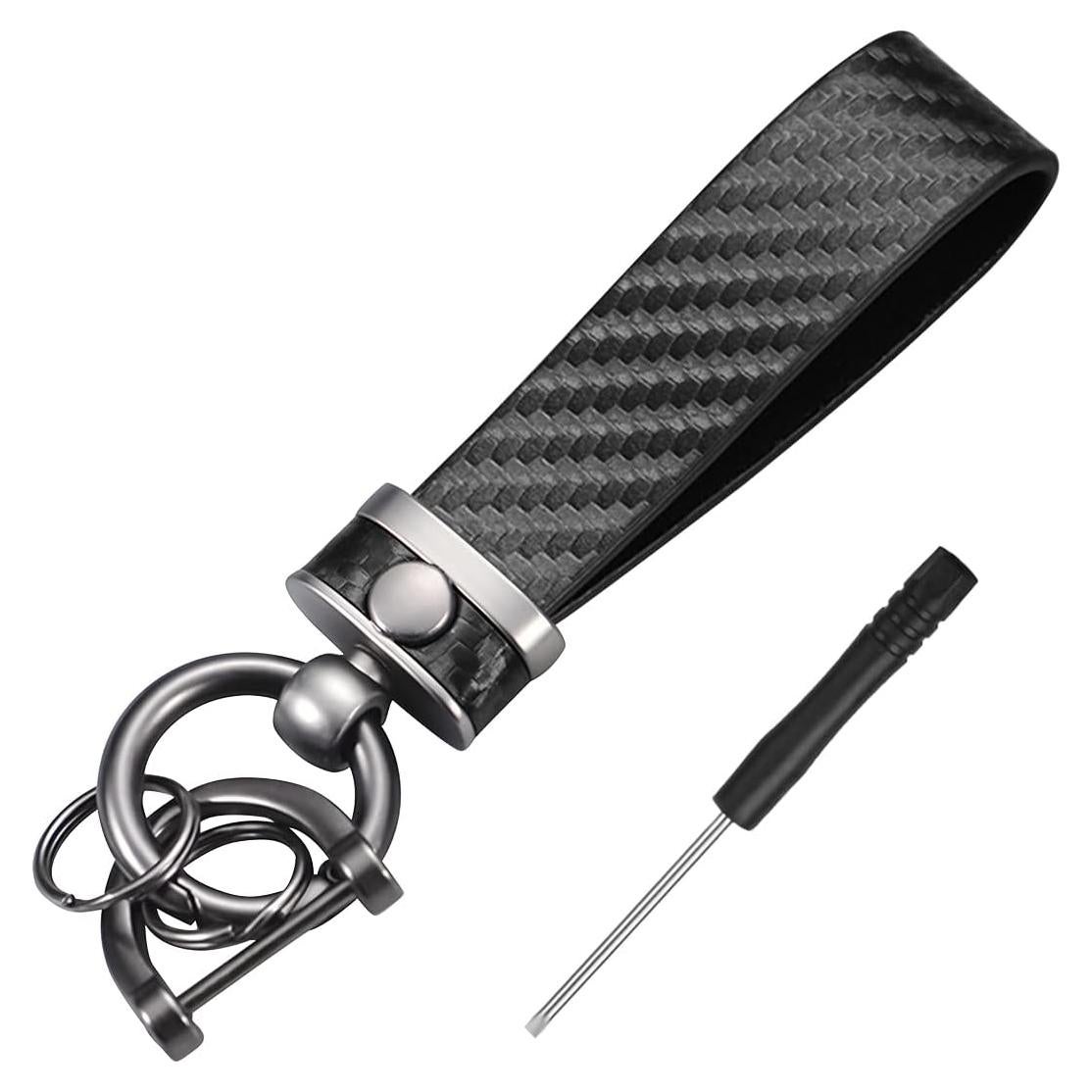 Llavero de Coche AUCELI de Fibra de Carbono Negro Antipérdida