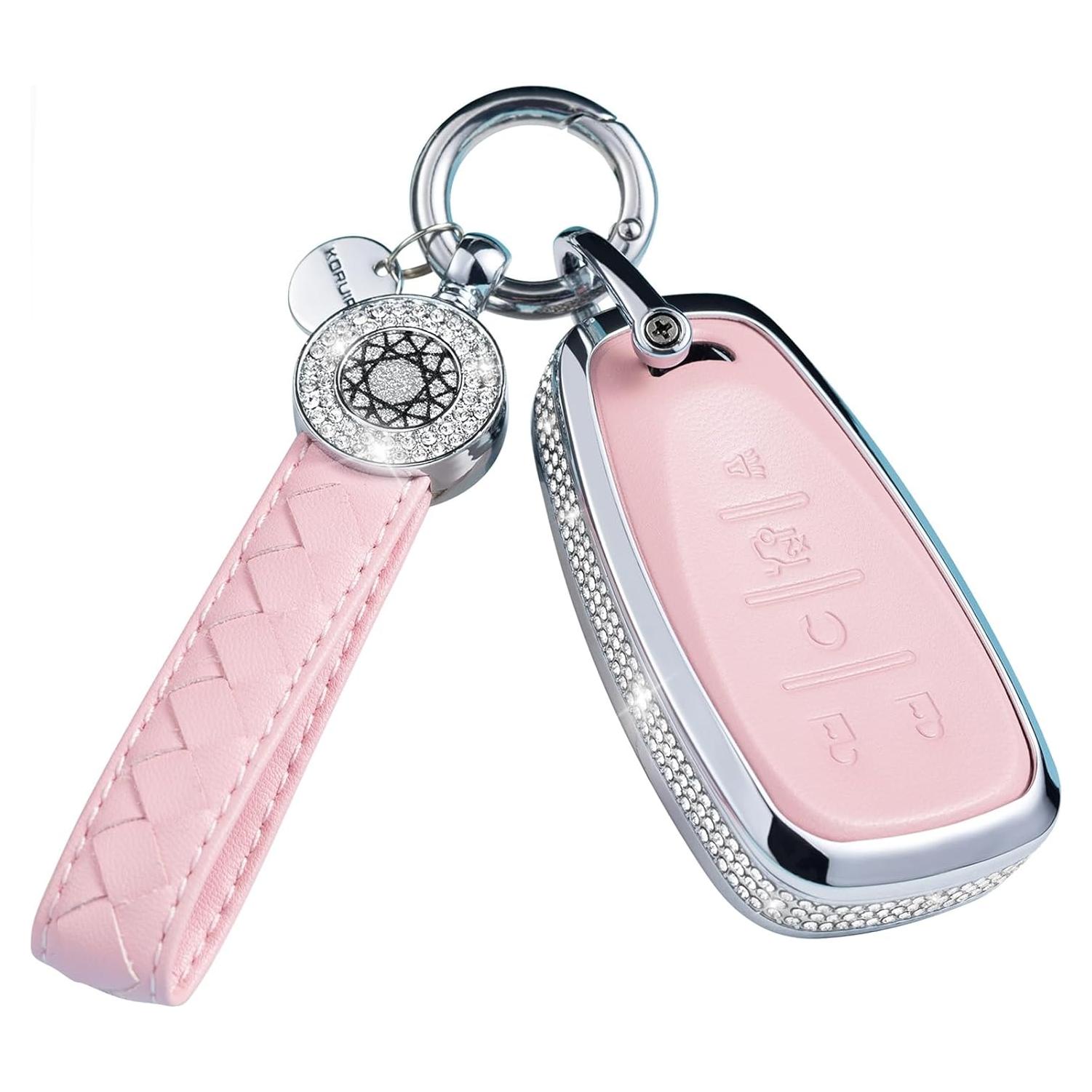 Cubierta de Llave de Auto Chevy con Cuero y Cristales Rosa