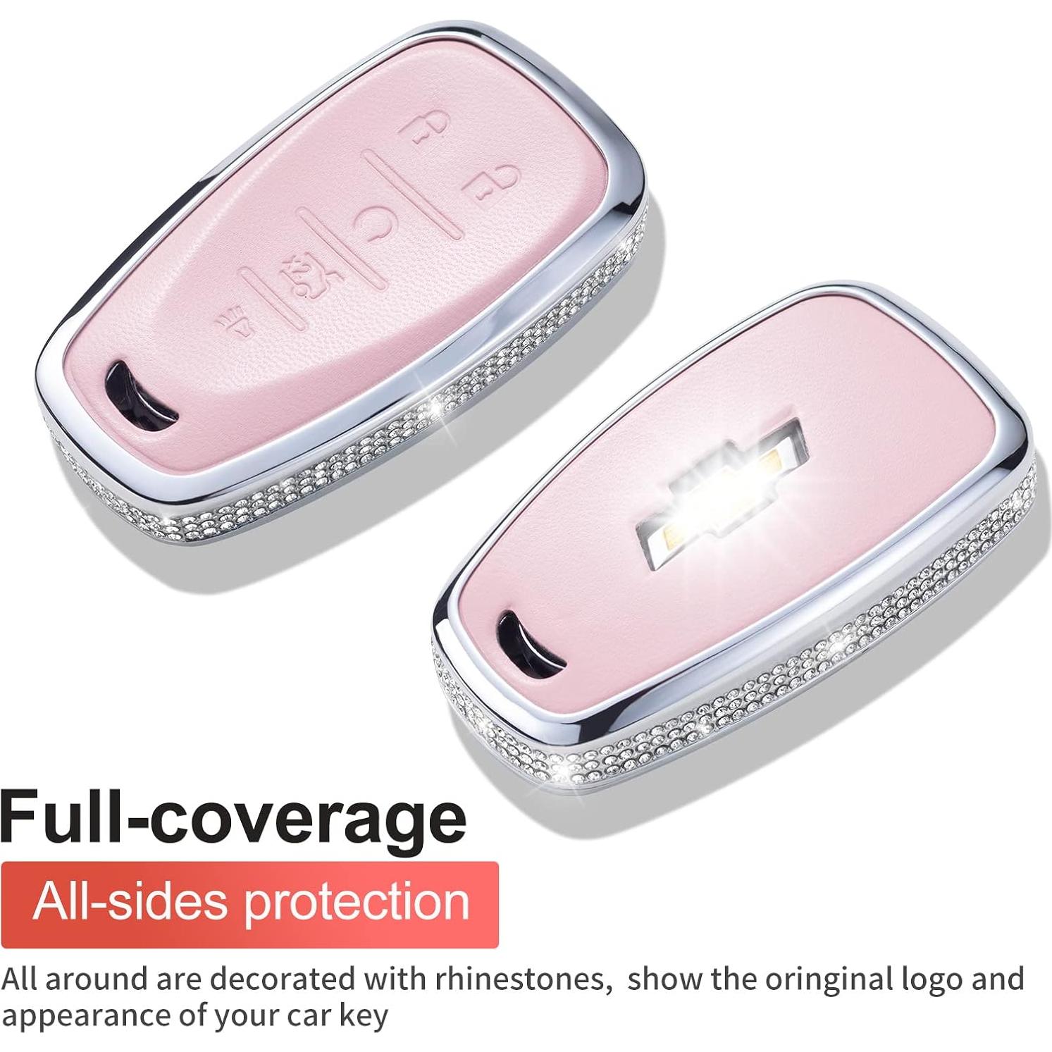 Cubierta de Llave de Auto Chevy con Cuero y Cristales Rosa
