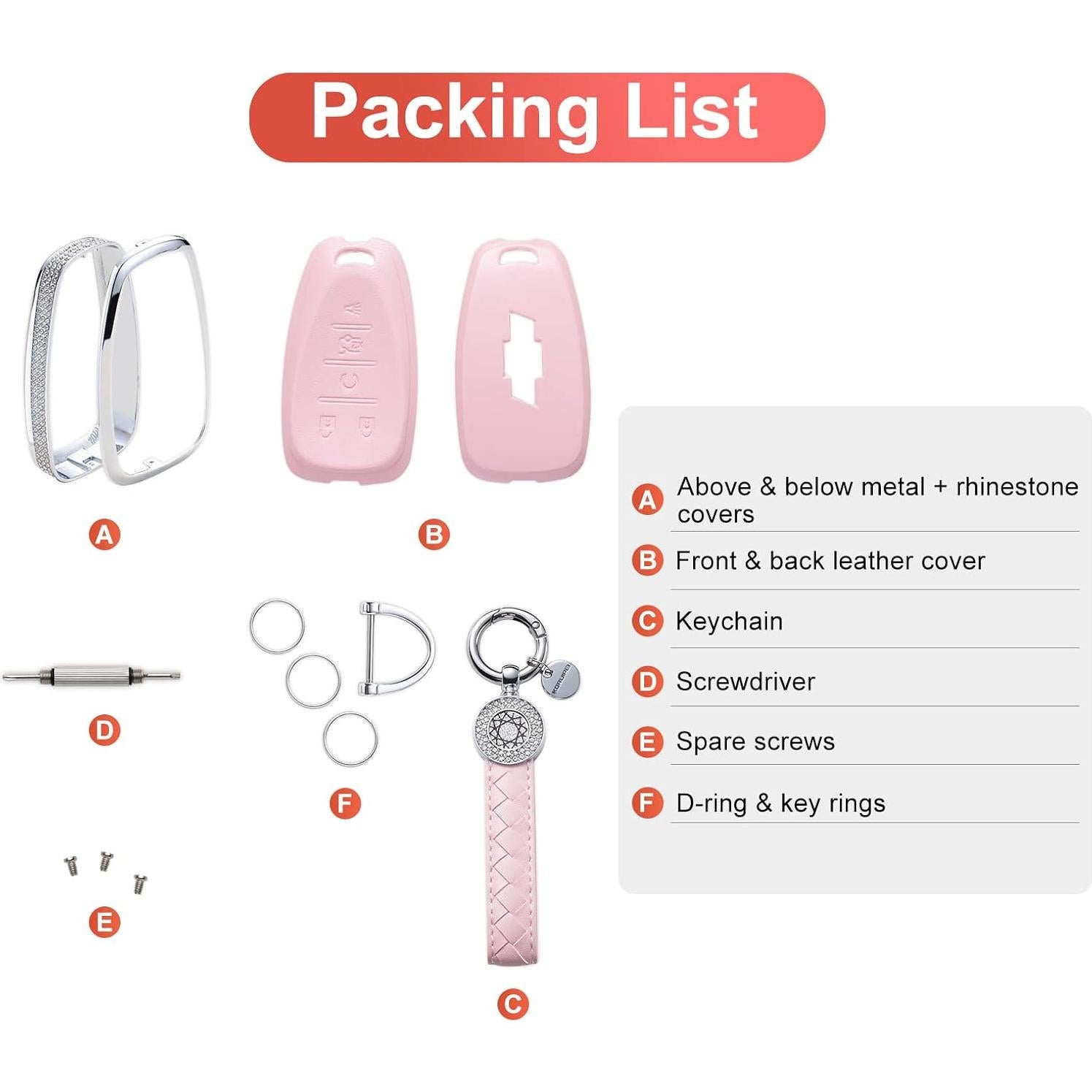 Cubierta de Llave de Auto Chevy con Cuero y Cristales Rosa