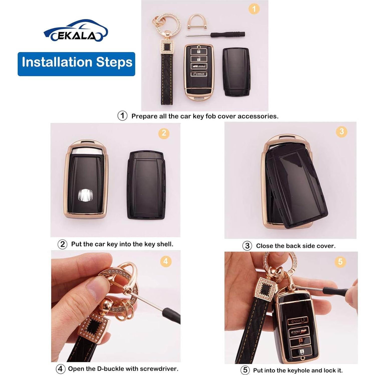 Funda de Llave de Coche EKALA para Acura con Lanyard de Cuero