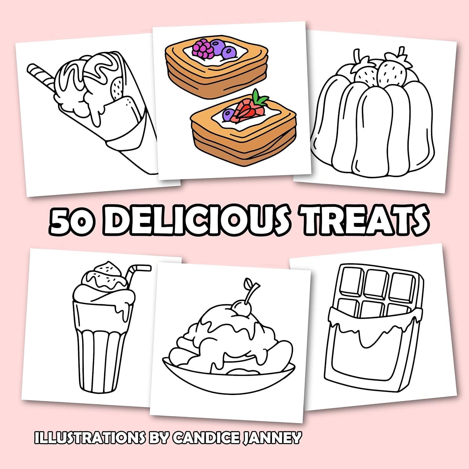 Cute & Sweet Coloring Book: Bold, Easy, and Simple Food Designs for Adults with Cakes, Candies, Ice Cream, Pastries, Desserts, and More! (Bold and Easy Coloring Books)