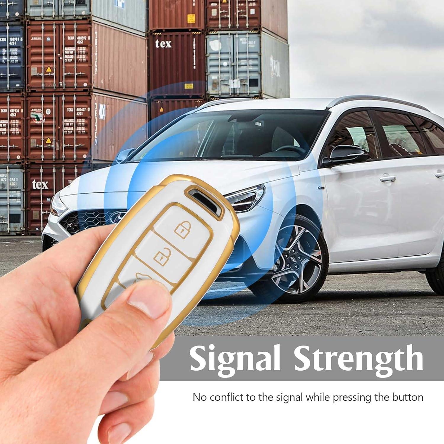 Funda de llavero TPU WORCAS para Hyundai 4 botones Oro-Blanco