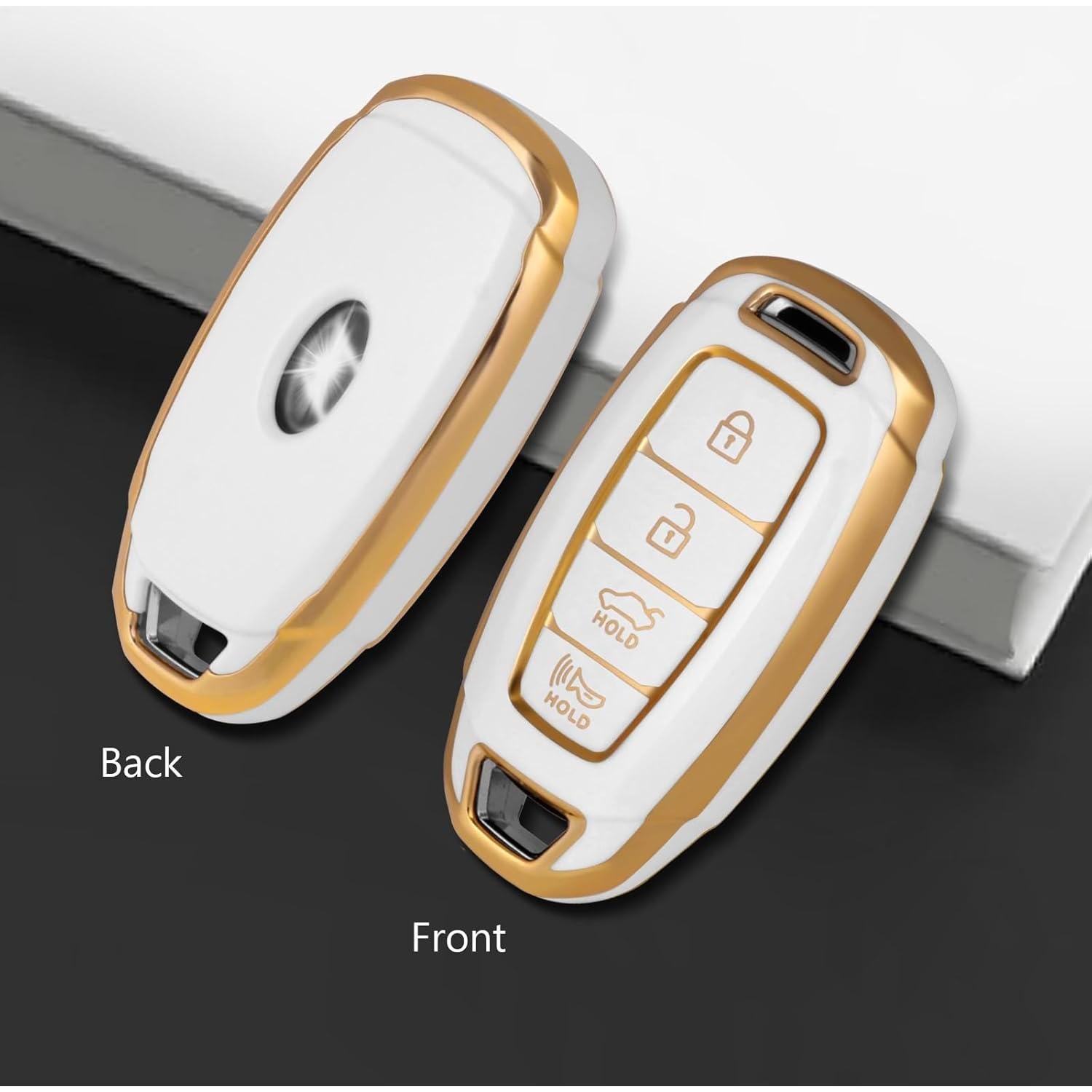 Funda de llavero TPU WORCAS para Hyundai 4 botones Oro-Blanco