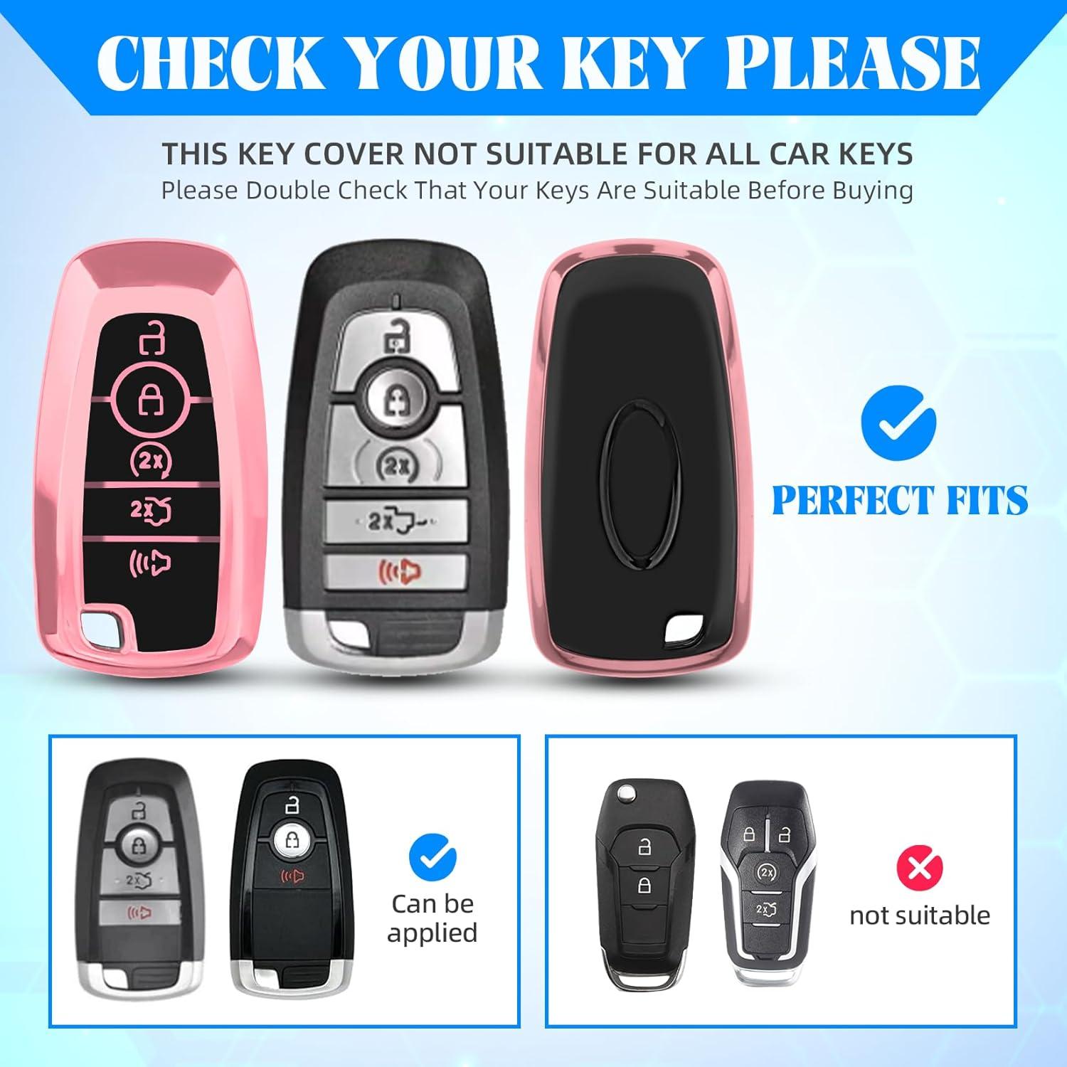 Funda de Llave TPU QBUC para Ford - Rosa, Compatible con Modelos
