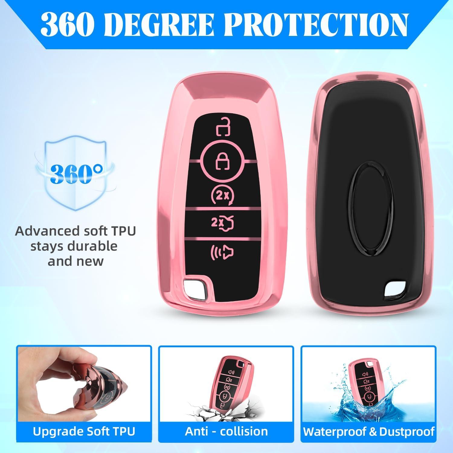 Funda de Llave TPU QBUC para Ford - Rosa, Compatible con Modelos