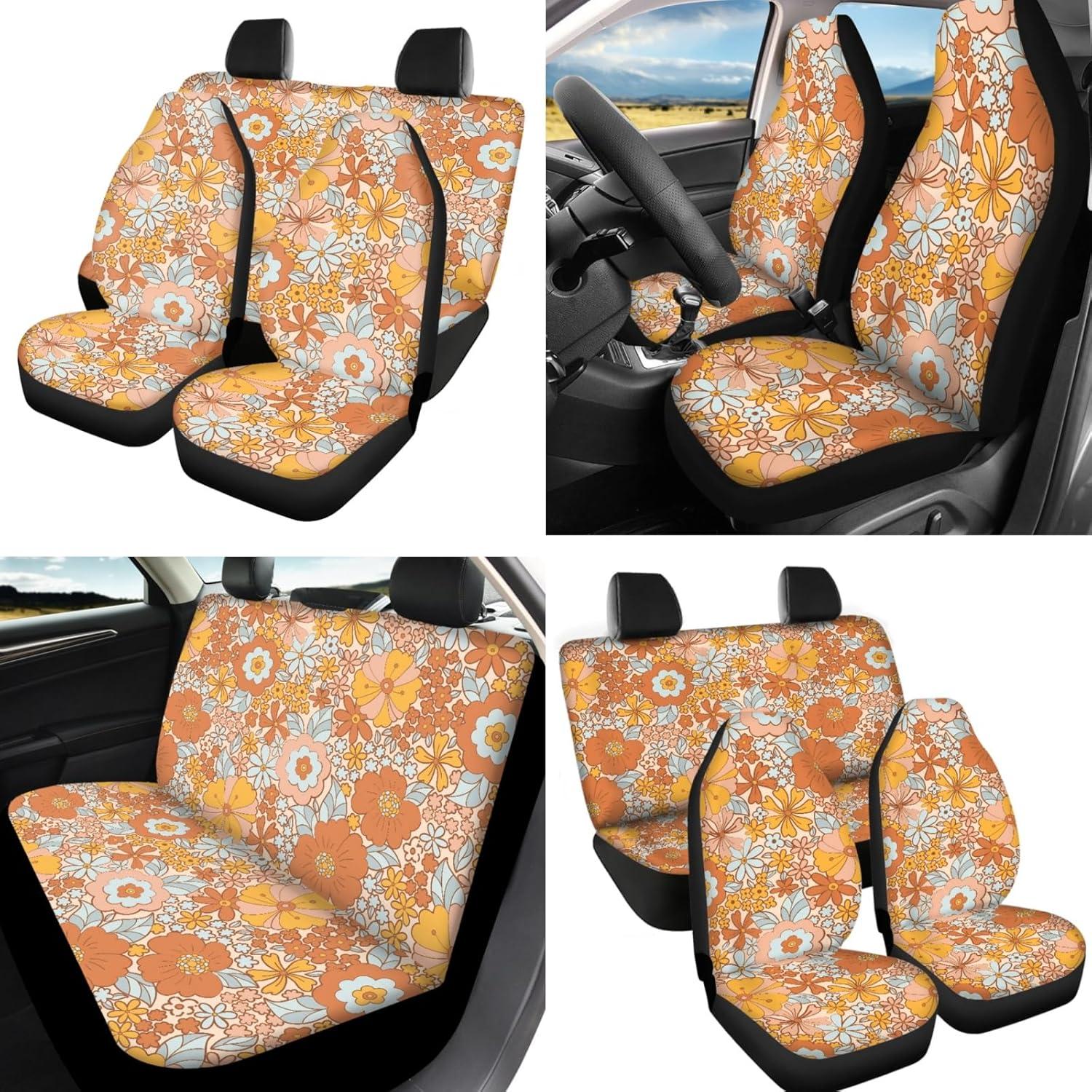 Juego de Cubiertas de Asiento de Auto FUIBENG 12 Pcs Flores Boho