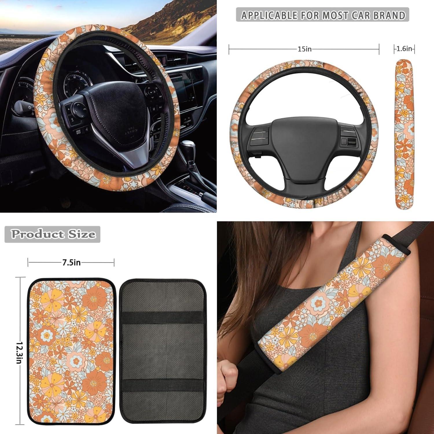 Juego de Cubiertas de Asiento de Auto FUIBENG 12 Pcs Flores Boho