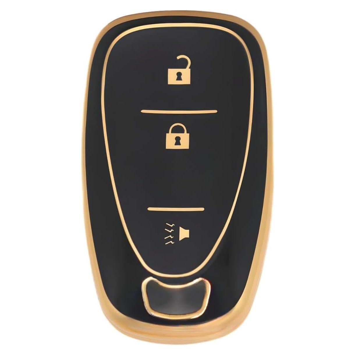 3 Button TPU Key Fob Shell Cover for 2016 2017 2018 2019 2020 2021 2022 Chevy Spark Traverse Equinox Trailblazer Trax (HEYEZQTY-xuefolan-H3C 3 Button Gold Black)