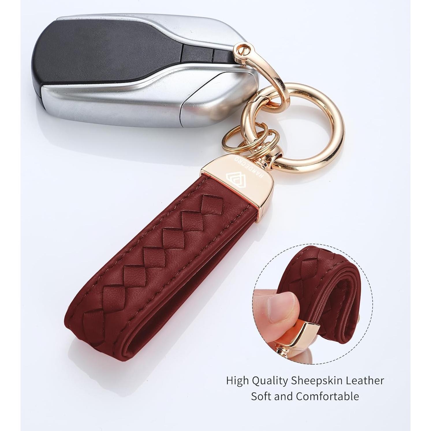 Llavero de cuero genuino Hamdecro rojo vino con anillo D