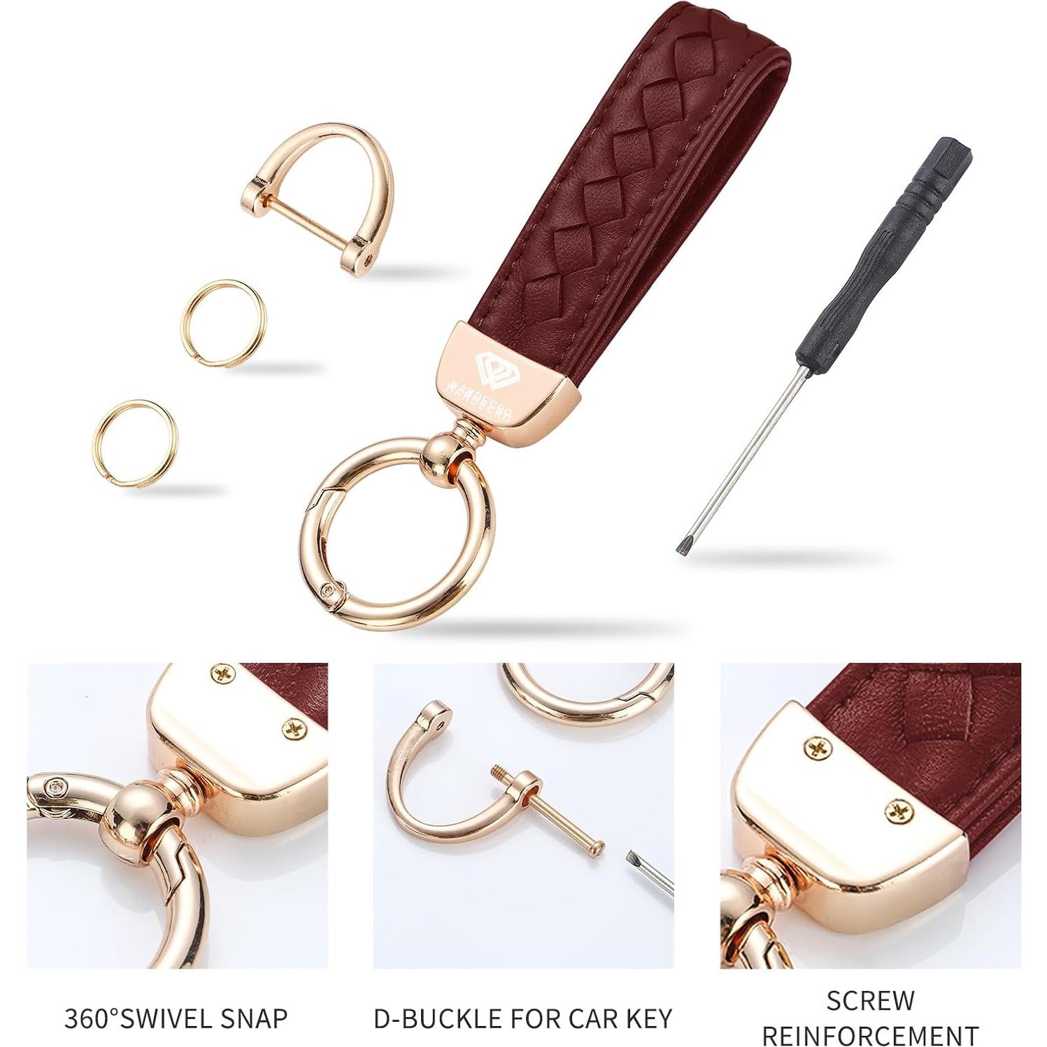 Llavero de cuero genuino Hamdecro rojo vino con anillo D