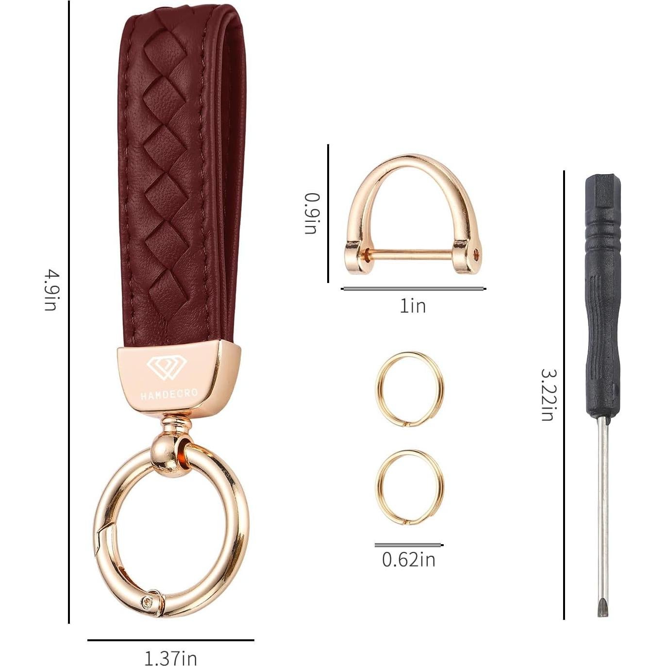 Llavero de cuero genuino Hamdecro rojo vino con anillo D