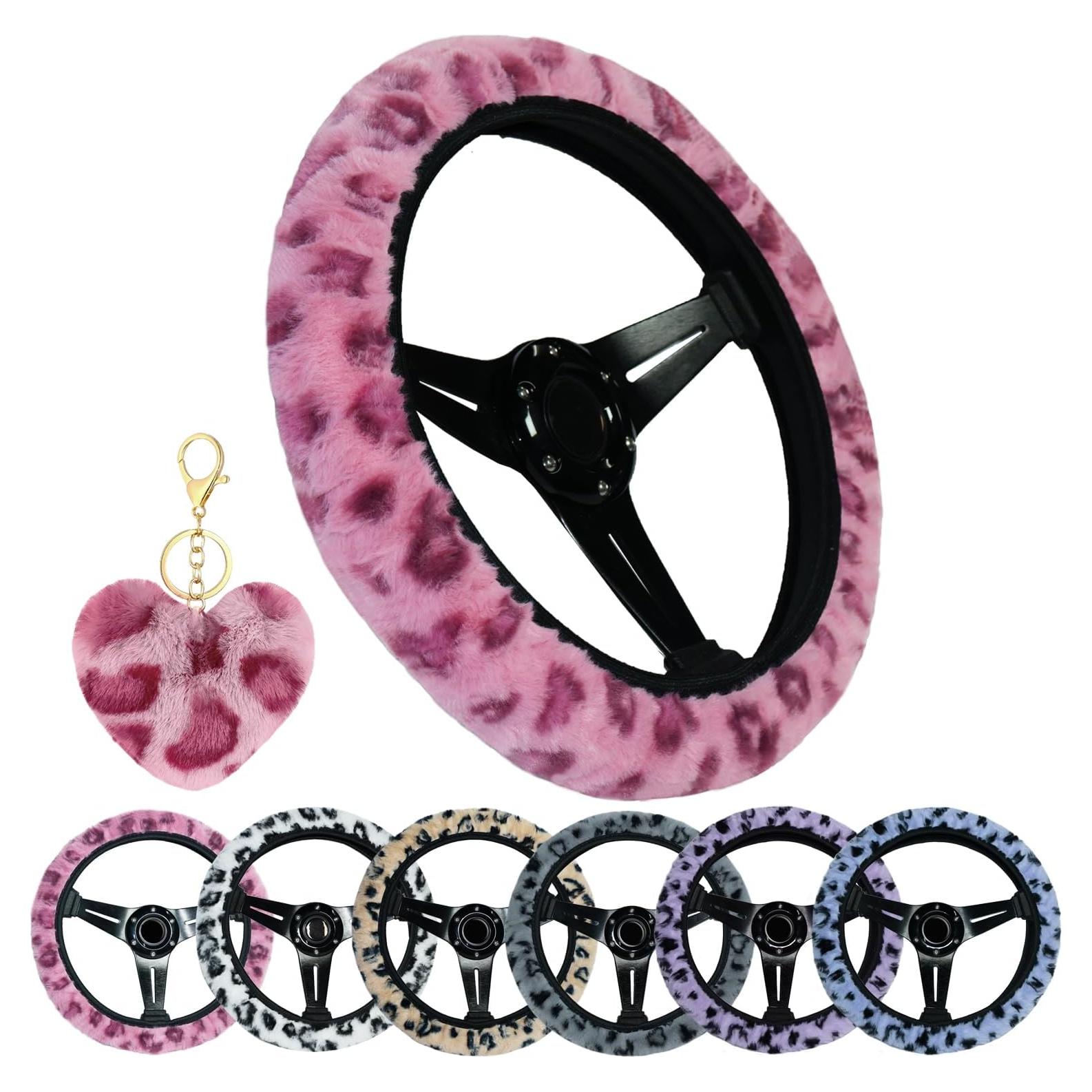 Cubierta de Volante Elástica Muamos 15" Leopardo Rosa