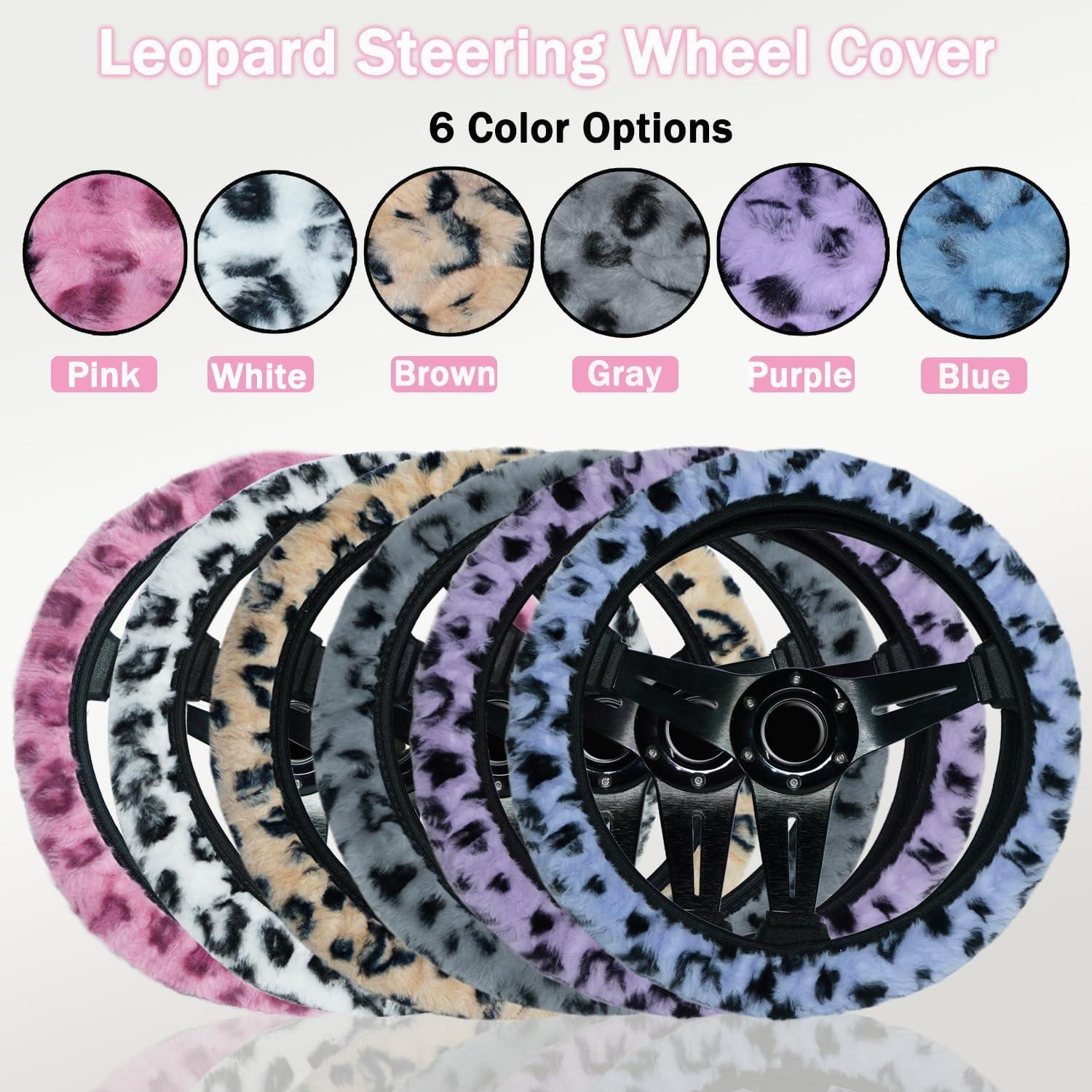 Cubierta de Volante Elástica Muamos 15" Leopardo Rosa