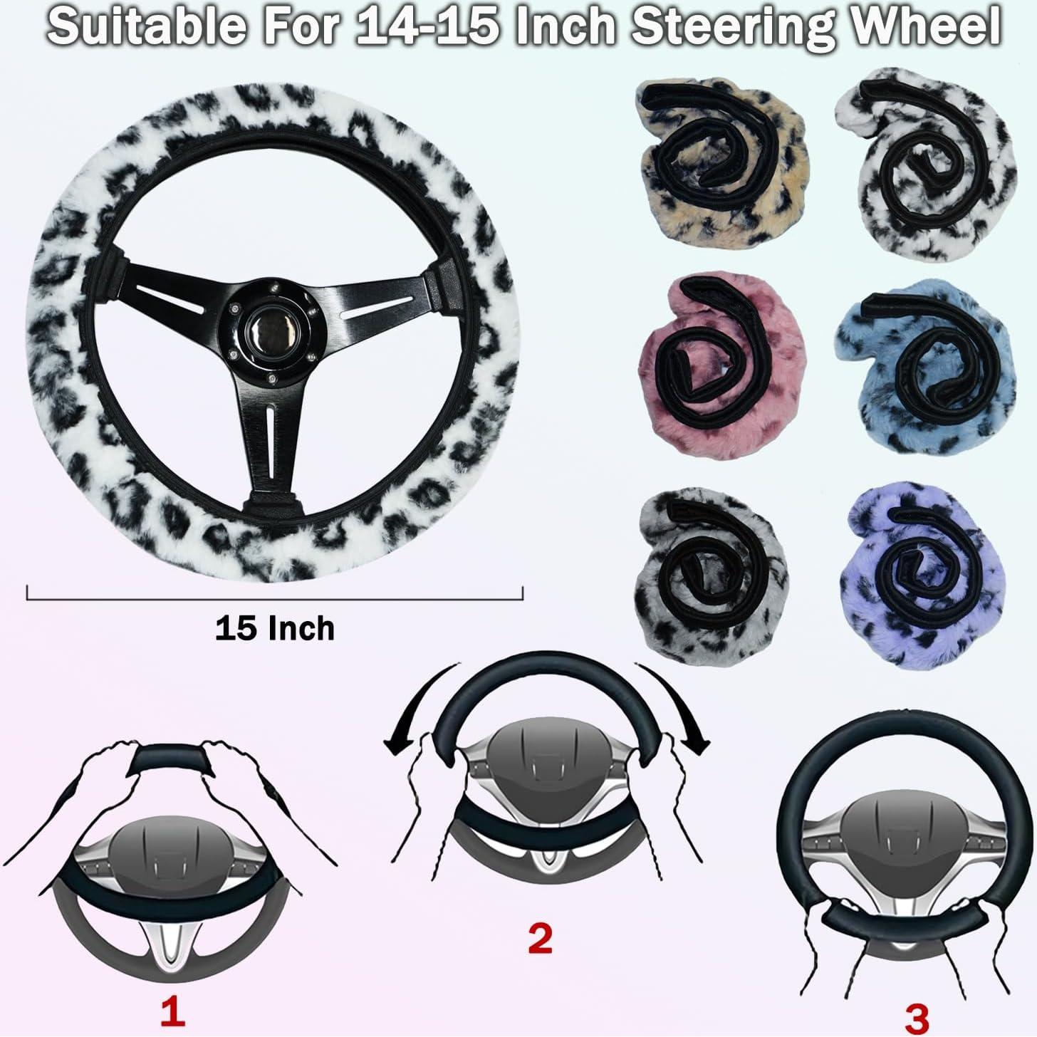 Cubierta de Volante Elástica Muamos 15" Leopardo Rosa