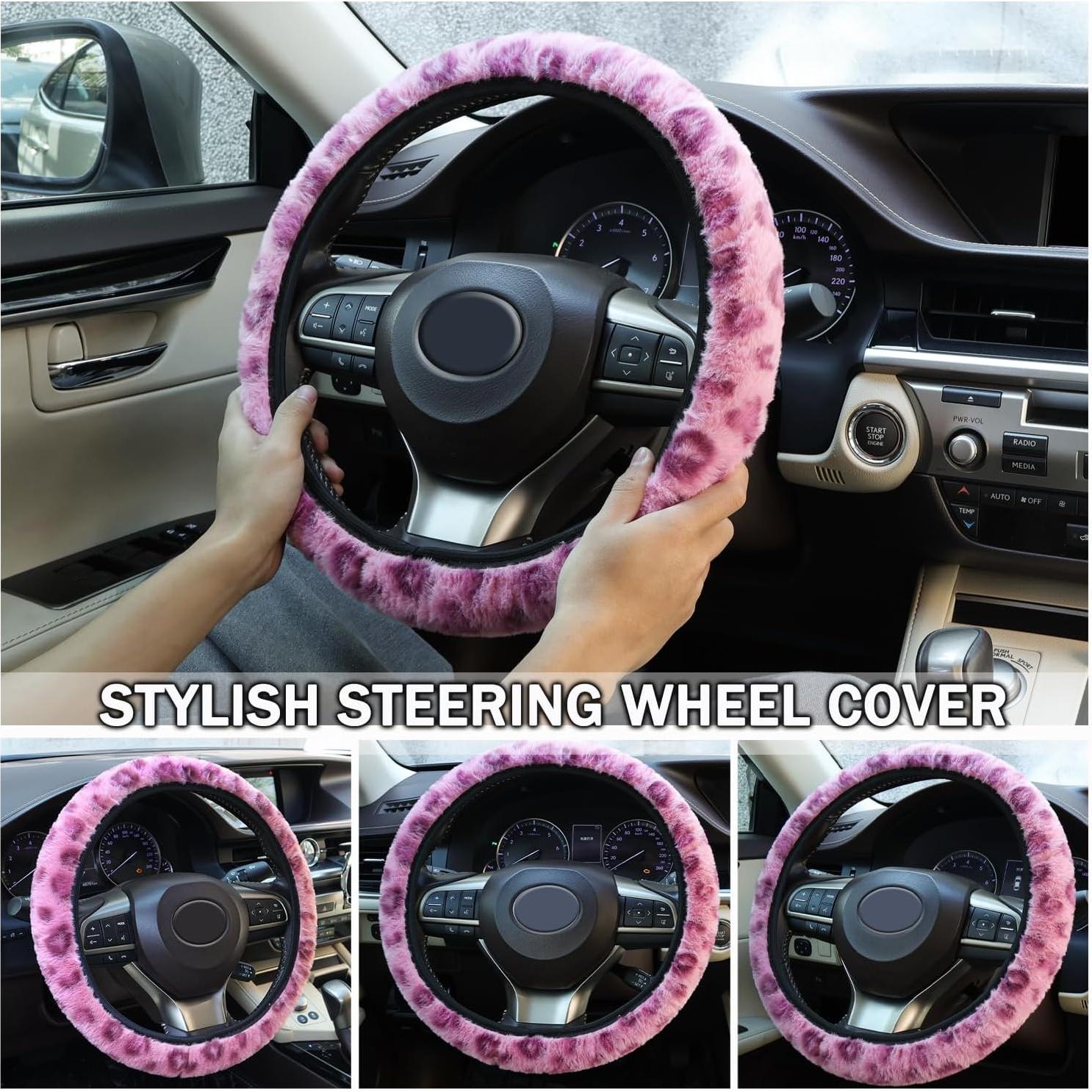 Cubierta de Volante Elástica Muamos 15" Leopardo Rosa