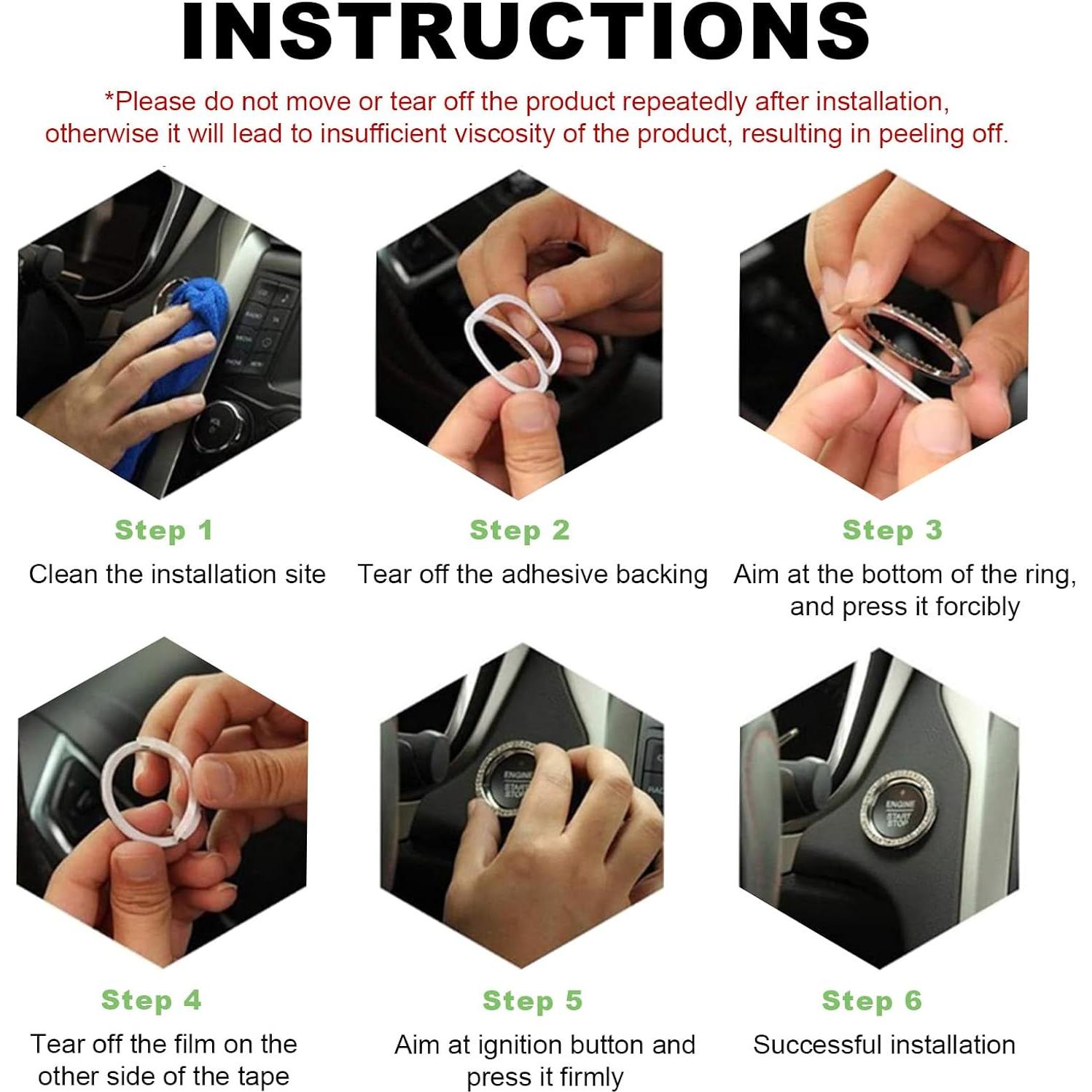 Cubierta de Botón de Arranque Brillante Augeny 2PCS Negro