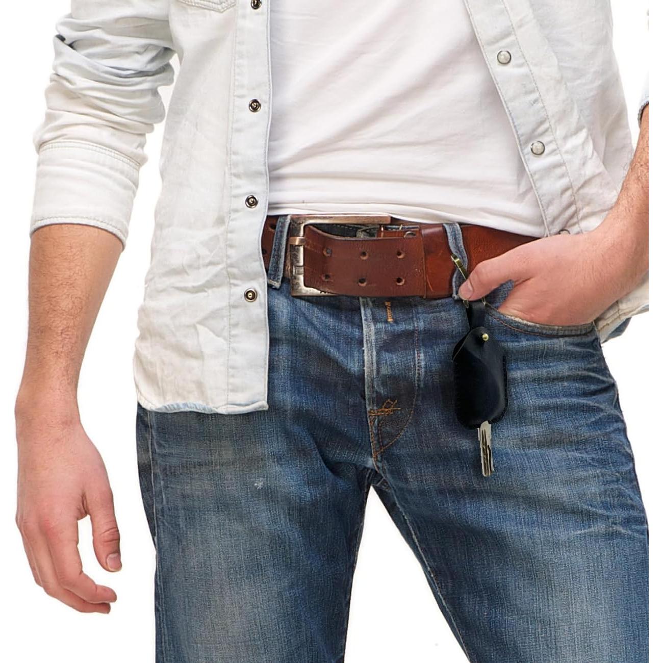 Funda de Llave de Cuero Genuino Vintage 5x7cm Negra