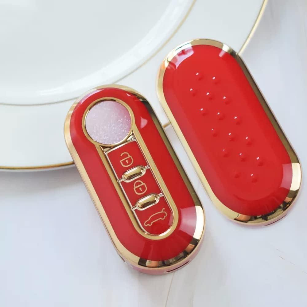 Funda de Llave Inteligente HIBEYO para Fiat 500 - Rojo