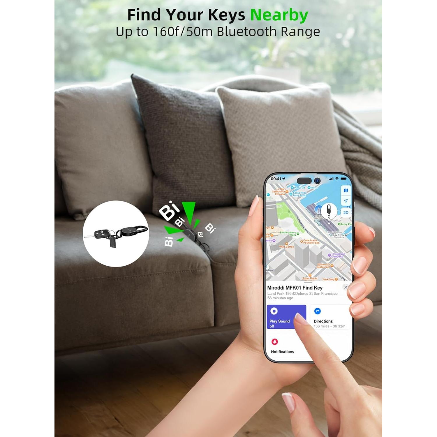 Llave con rastreador Miroddi, Bluetooth, recargable, negro