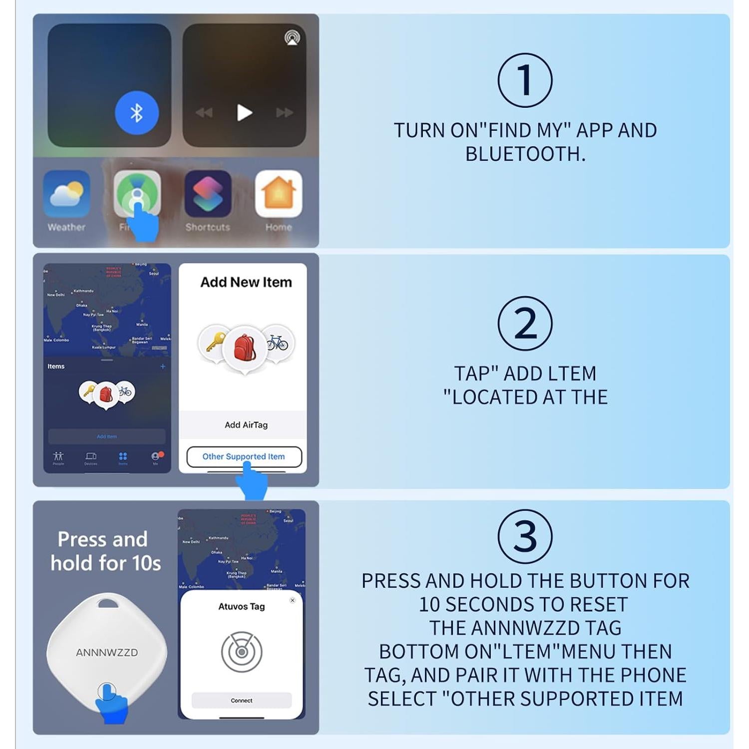 Localizadores ANNNWZZD AirTag Paquete de 4 Bluetooth iOS