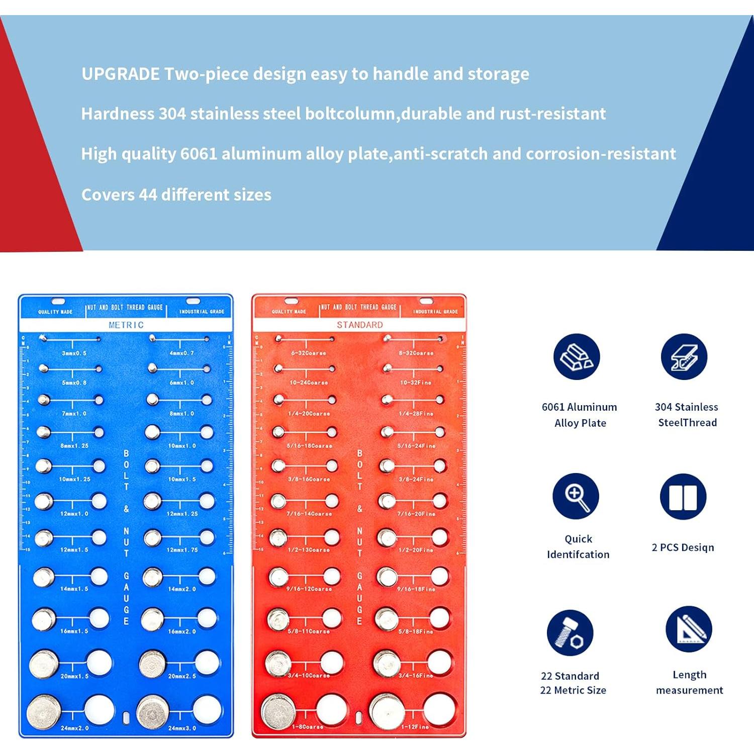 Comprobador de Roscas JLYLOL 44 Tamaños Métrico y Estándar