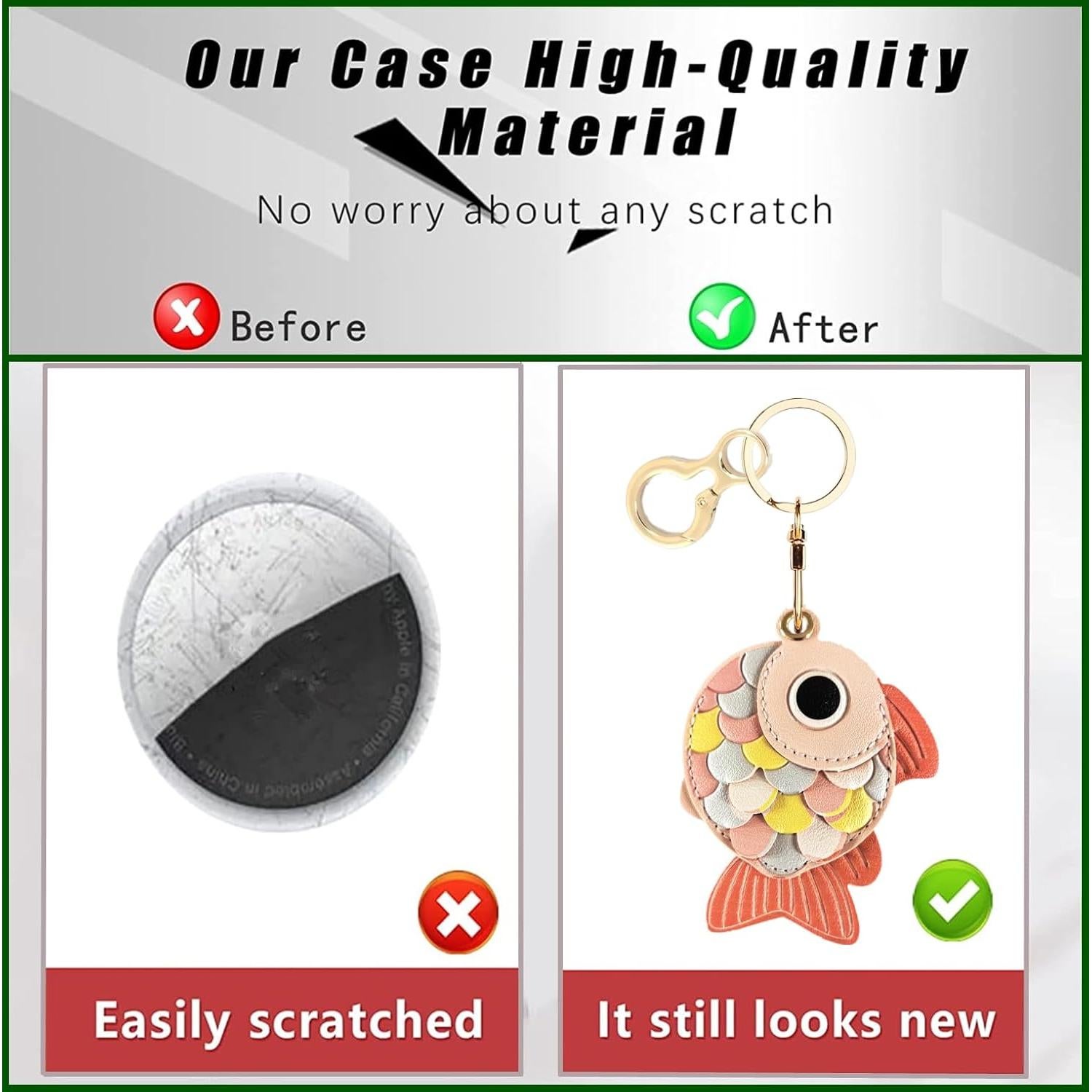 Funda de cuero PU para AirTag BORKUANA - Pez de oro