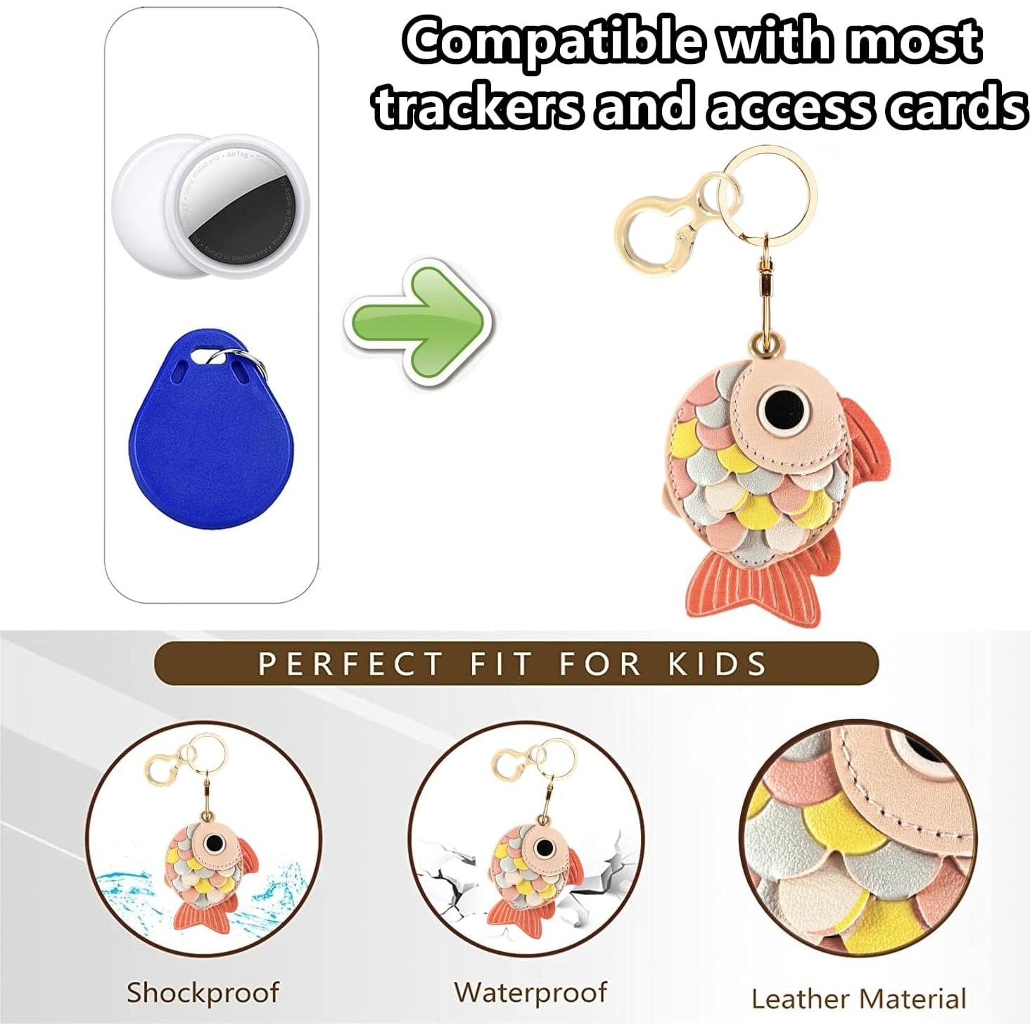 Funda de cuero PU para AirTag BORKUANA - Pez de oro