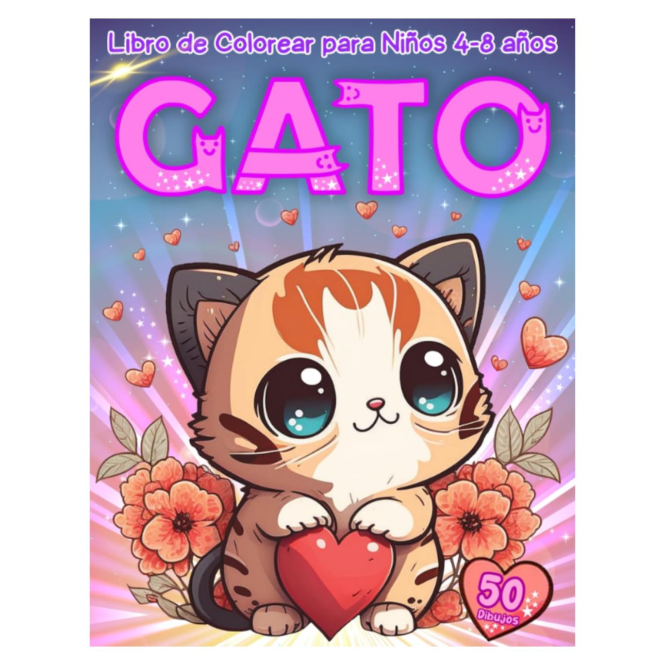 Gato Libro de Colorear para Niños 4 a 8 años: 50 Adorables dibujos de Gatos, para niñas y niños, a partir de 4 años (Spanish Edition)