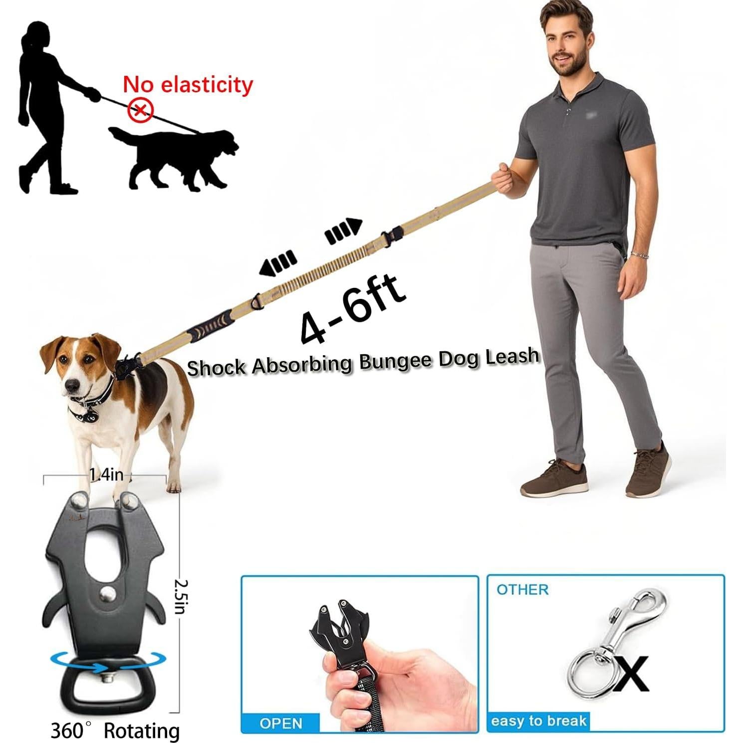 Correa de Perro Táctica Bungee AIRUIDOG 1.22-1.83m Marrón