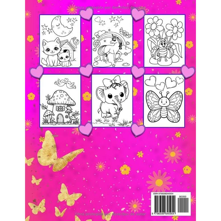 Libro de colorear para niños: 50 Dibujos Bonitos, Mariposas, Flores, Corazones, Animales Lindos para Colorear para Niños Pequeños 2-6 | 4-8| años (Spanish Edition)