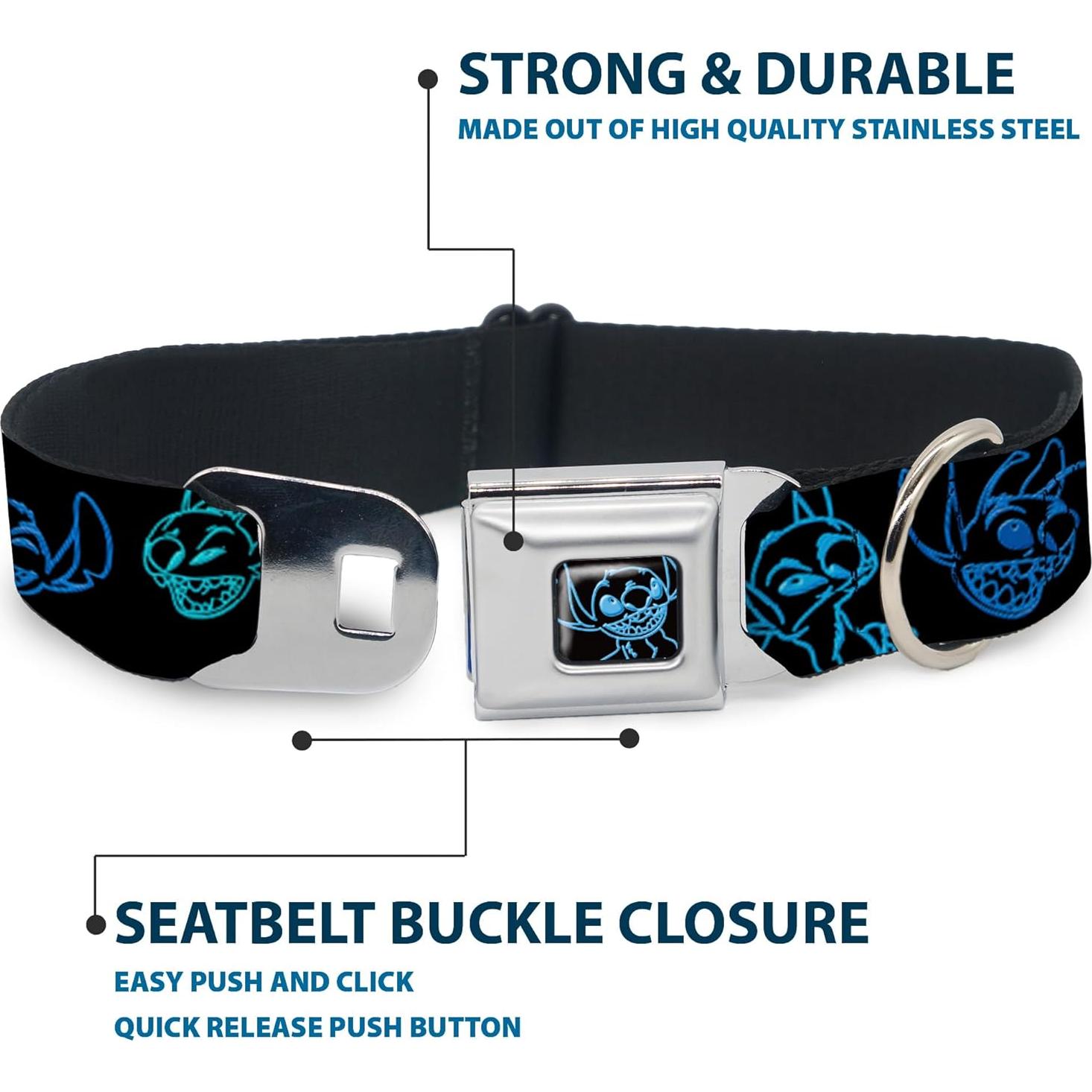 Collar para Perros Disney Buckle-Down 38-61 cm Negro Neón Azul