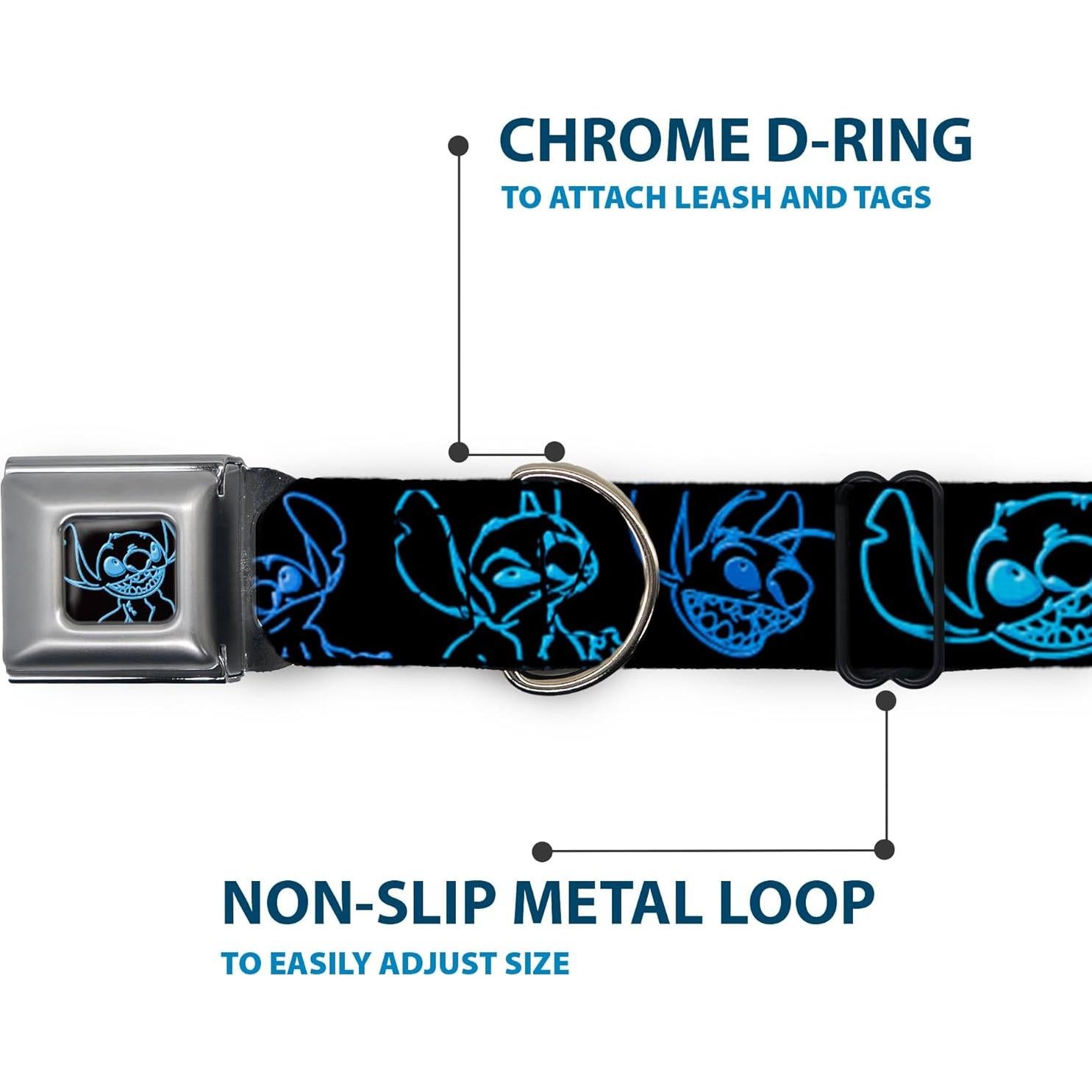 Collar para Perros Disney Buckle-Down 38-61 cm Negro Neón Azul