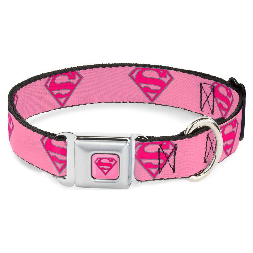 Collar de Perro Buckle-Down Escudo Superman Rosa 2.5 cm Ancho