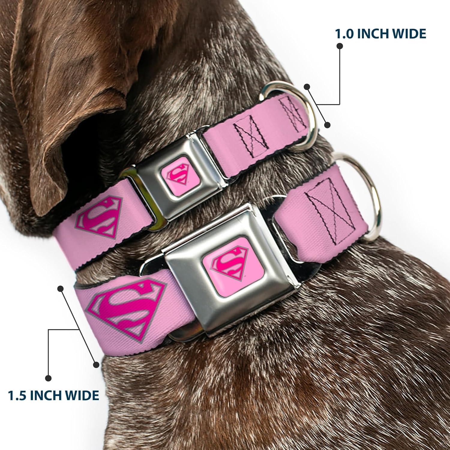 Collar de Perro Buckle-Down Escudo Superman Rosa 2.5 cm Ancho