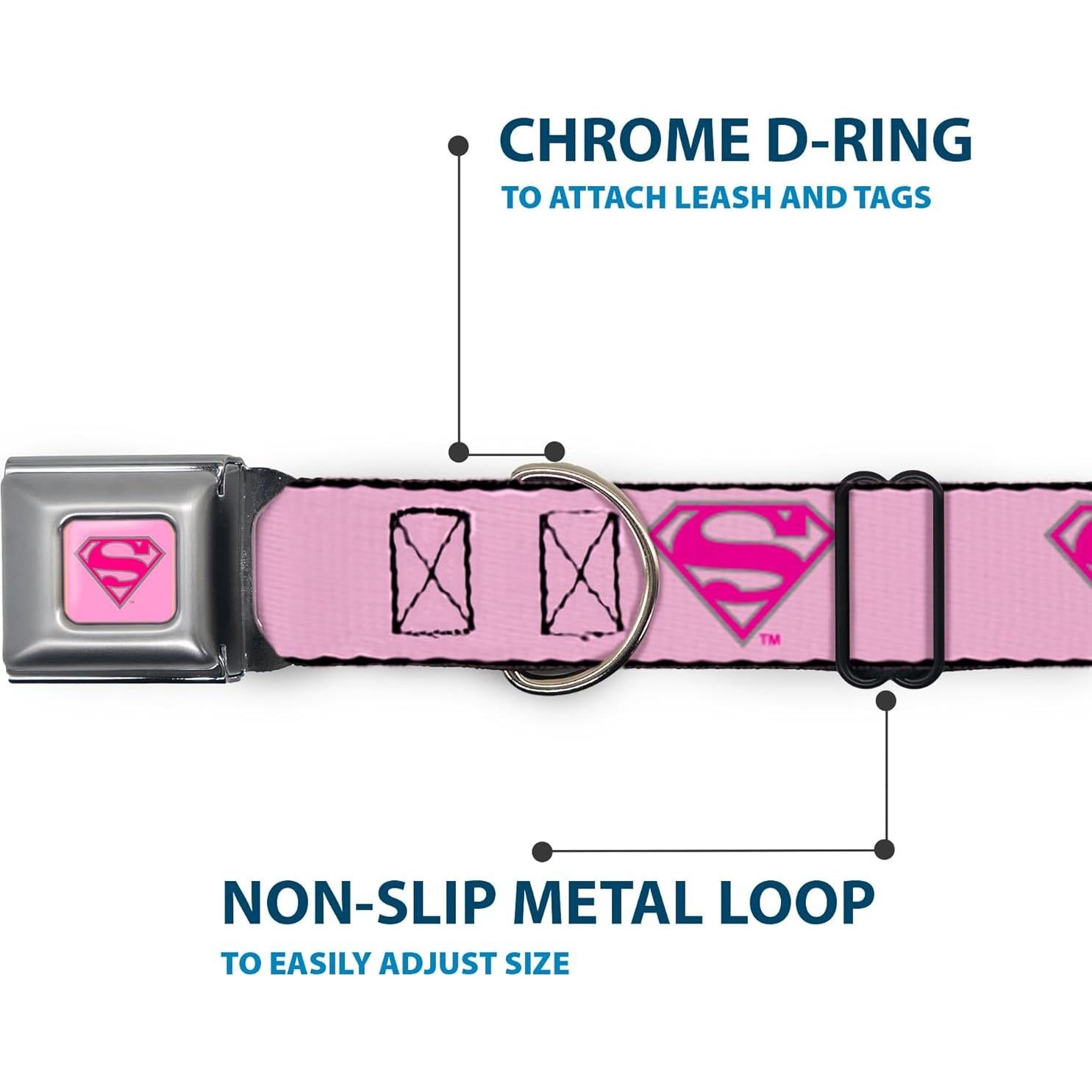 Collar de Perro Buckle-Down Escudo Superman Rosa 2.5 cm Ancho