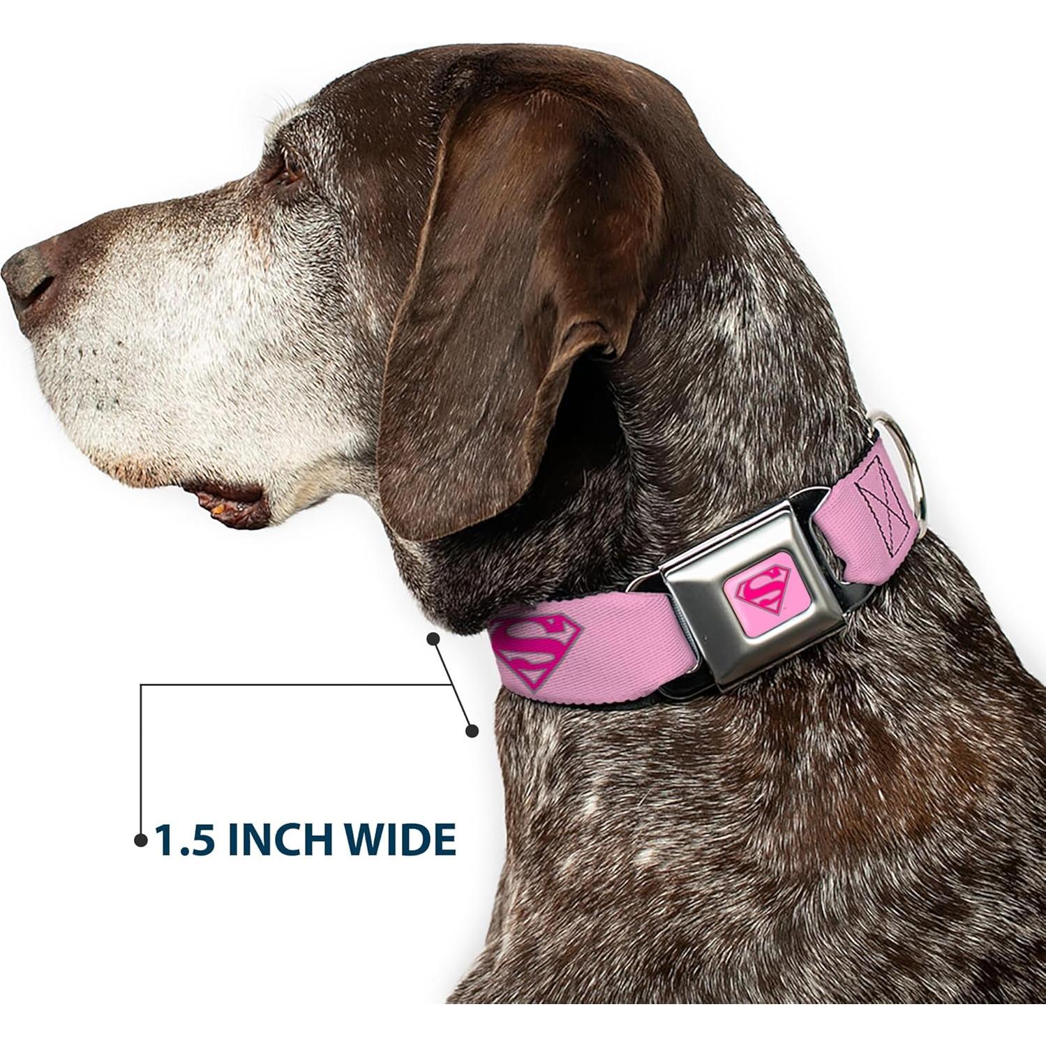 Collar de Perro Buckle-Down Escudo Superman Rosa 2.5 cm Ancho