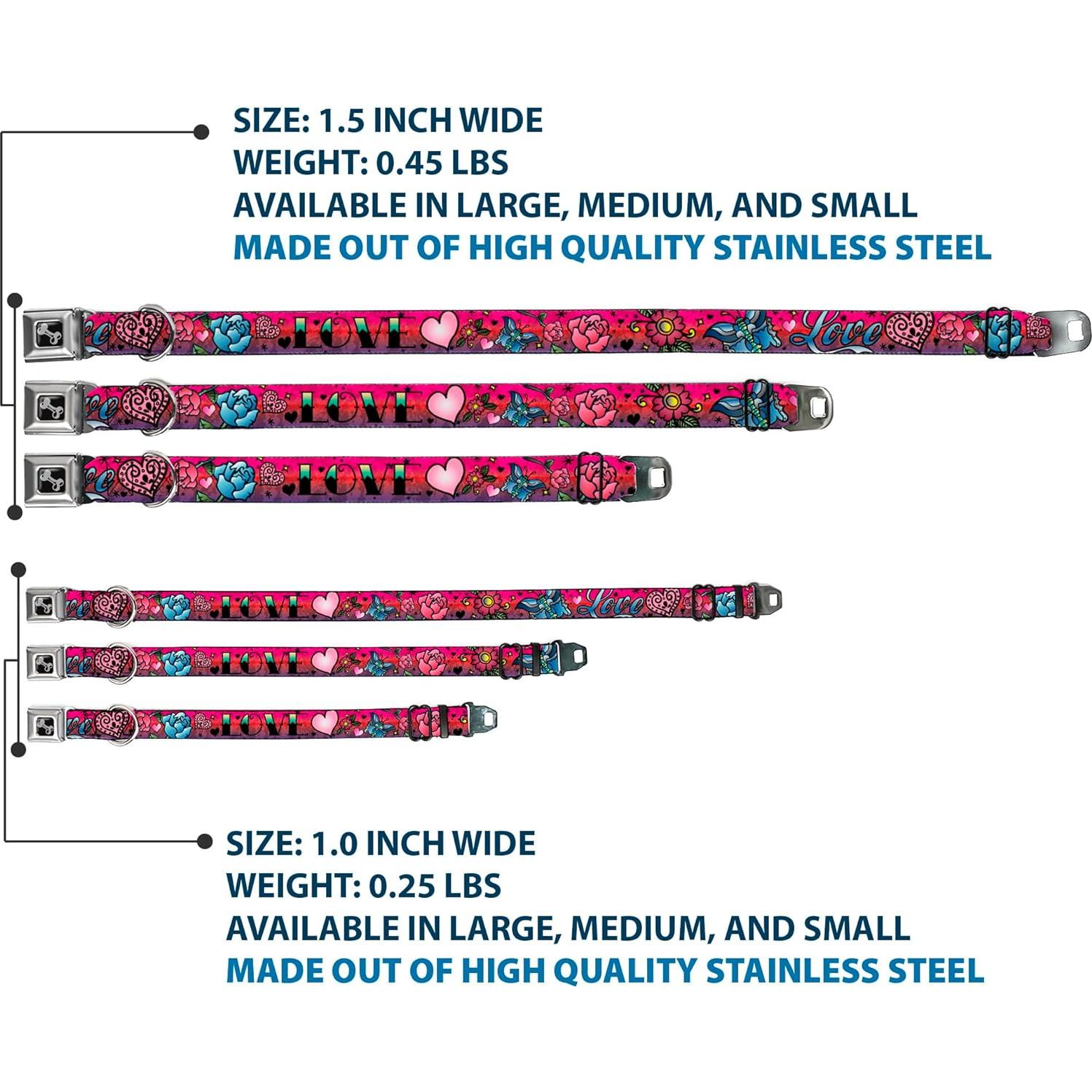 Collar de Perro Buckle-Down Amor Rosa 2.5cm Ancho 23-38cm