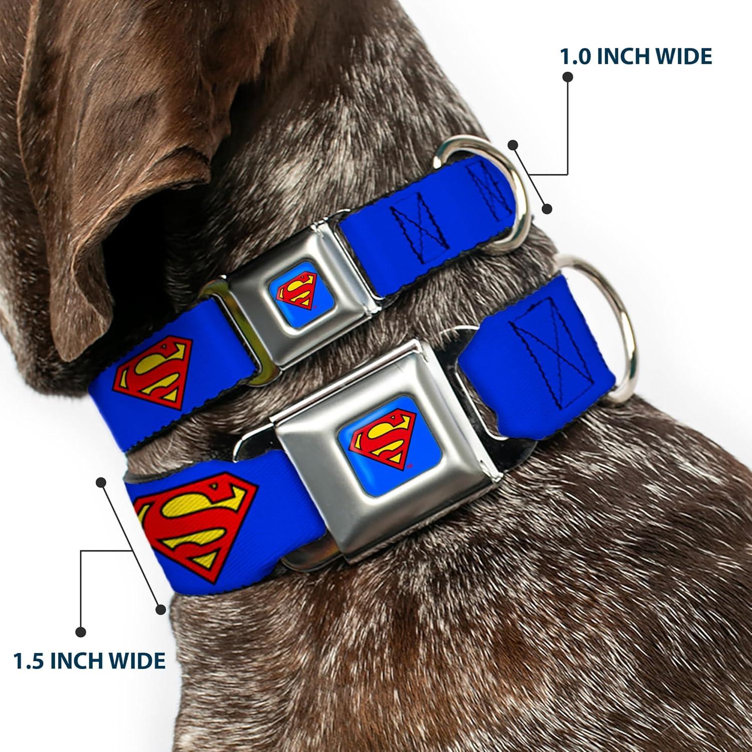 Collar de Perro Buckle-Down Superman Escudo Azul 33-46 cm 3.81 cm Ancho