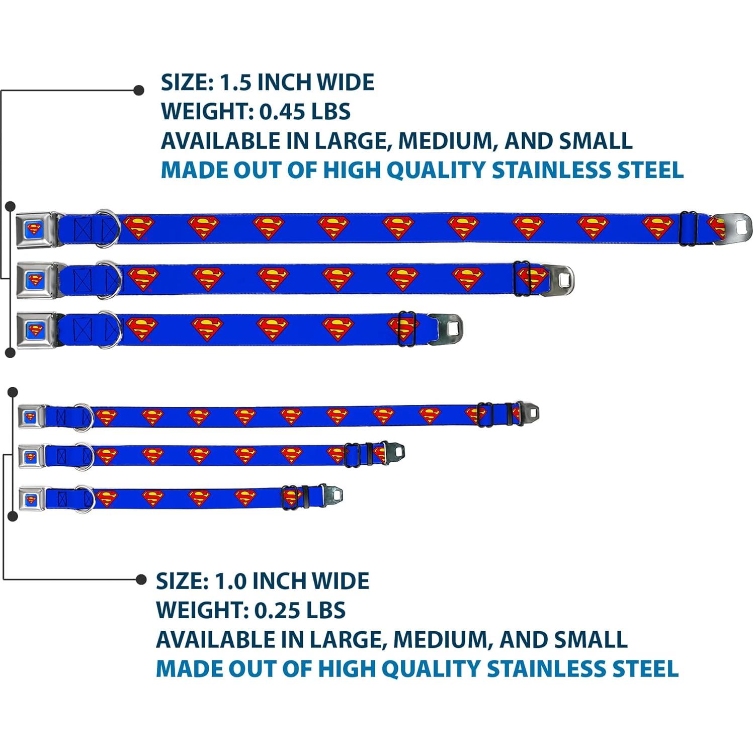 Collar de Perro Buckle-Down Superman Escudo Azul 33-46 cm 3.81 cm Ancho