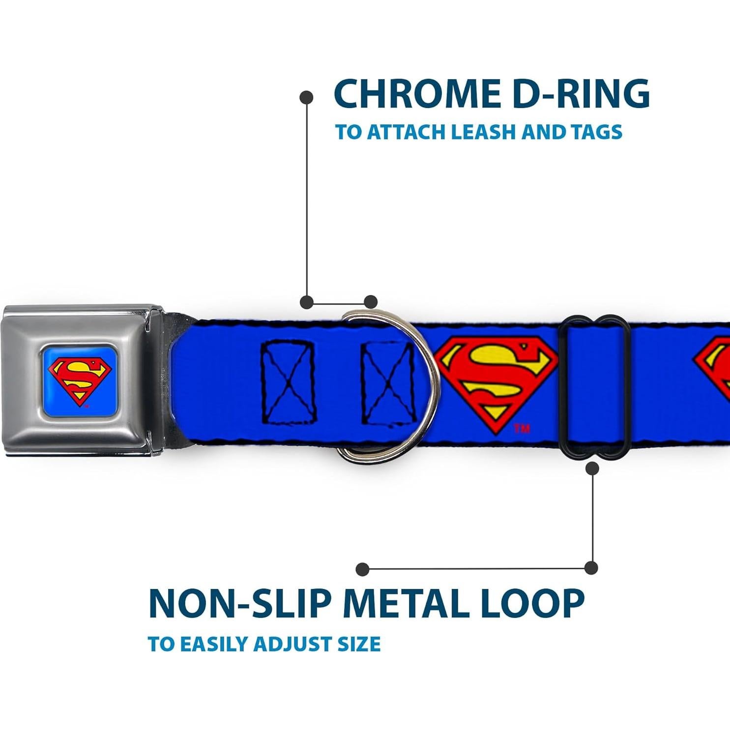 Collar de Perro Buckle-Down Superman Escudo Azul 33-46 cm 3.81 cm Ancho