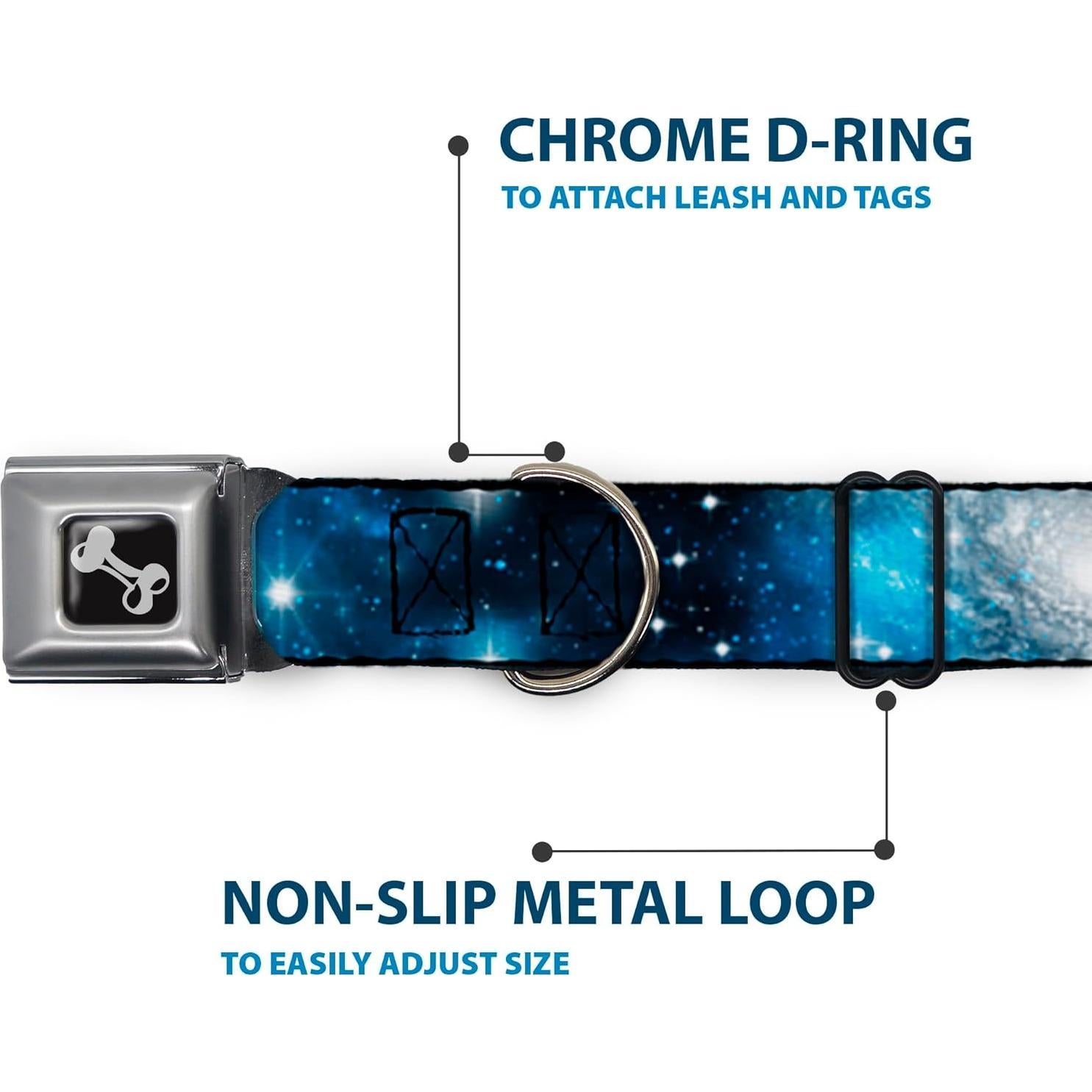 Collar de Perro Buckle-Down Galaxia Azul 16-23" (40.64-58.42 cm)