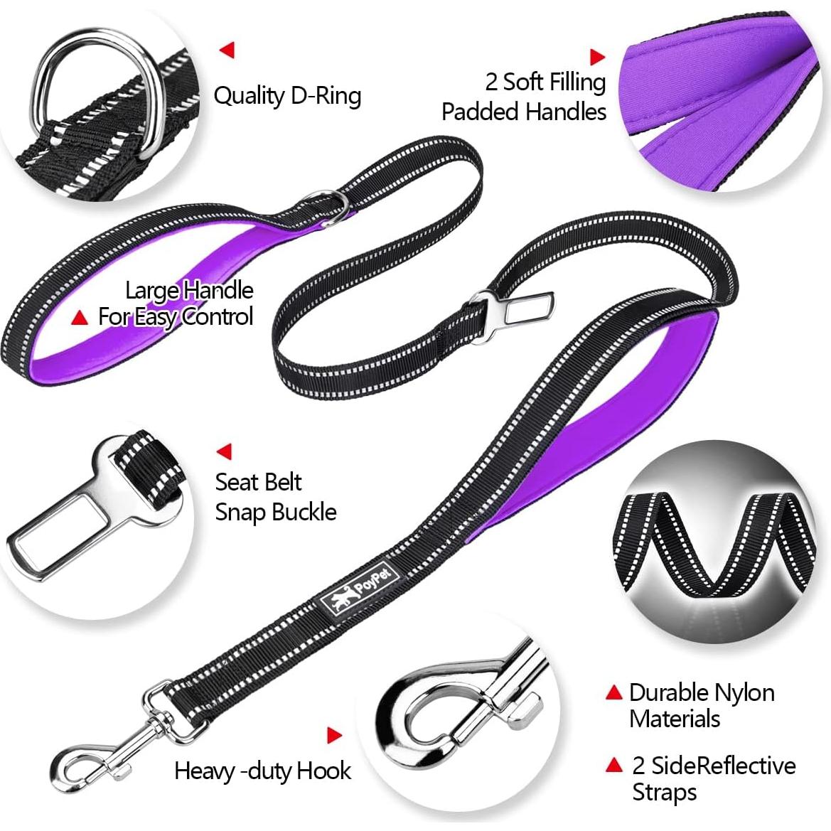 Correa para Perros PoyPet 1.52m Reflectante con 2 Mangos Acolchados