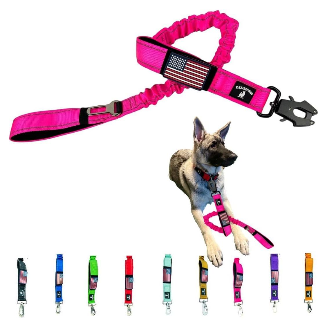 Correa Bungee de Perro DeziZeusK9 0.9m Rosa Alta Resistencia